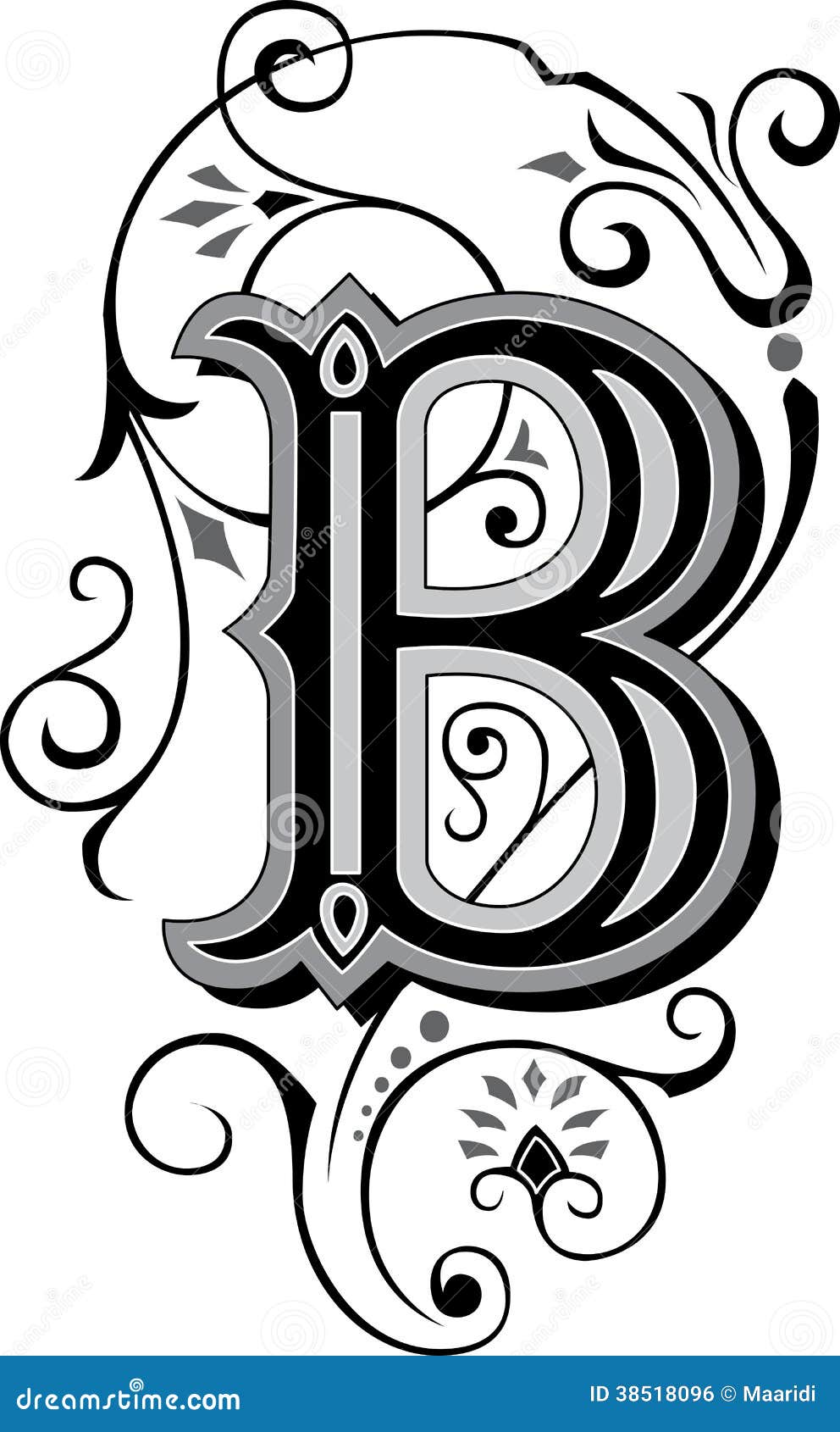 Beautiful Ornament, Letter B Stock Vector - Illustration of gray ...