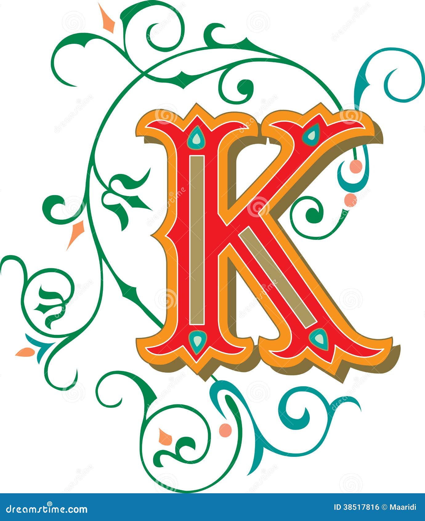 Beautiful Ornament, Letter K Stock Vector - Illustration of leaf ...