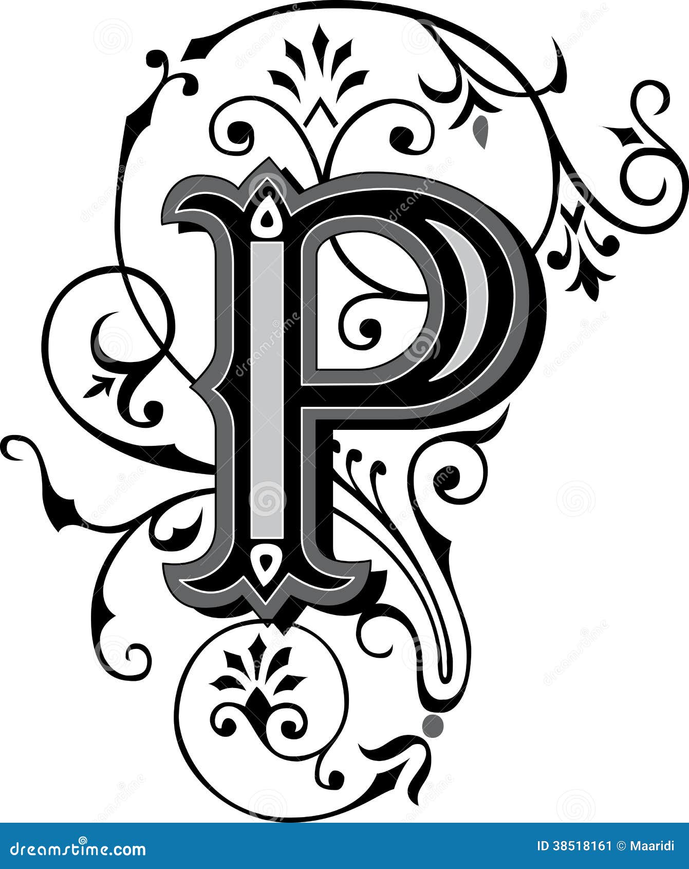 Beautiful Ornament, Letter P Stock Vector - Image: 38518161
