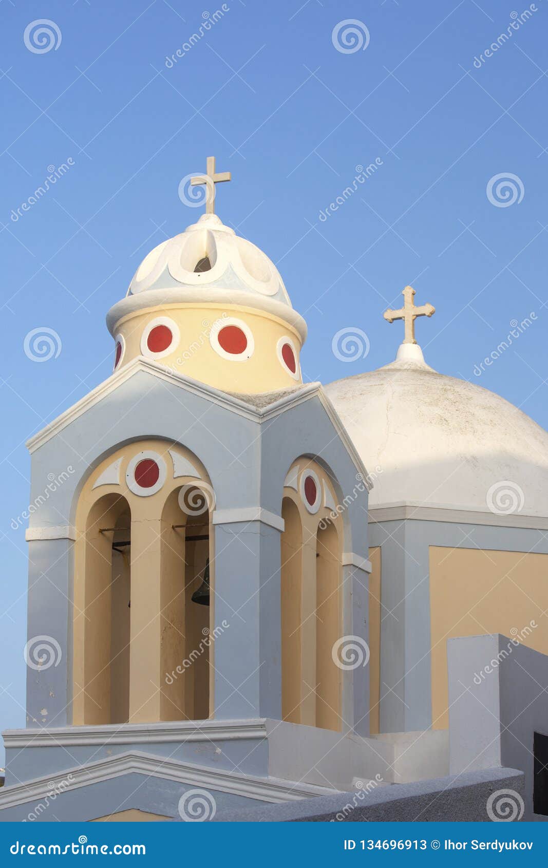 beautiful orthodox church on santorini, greece. local church in oia village, santorini island, greece - immagine