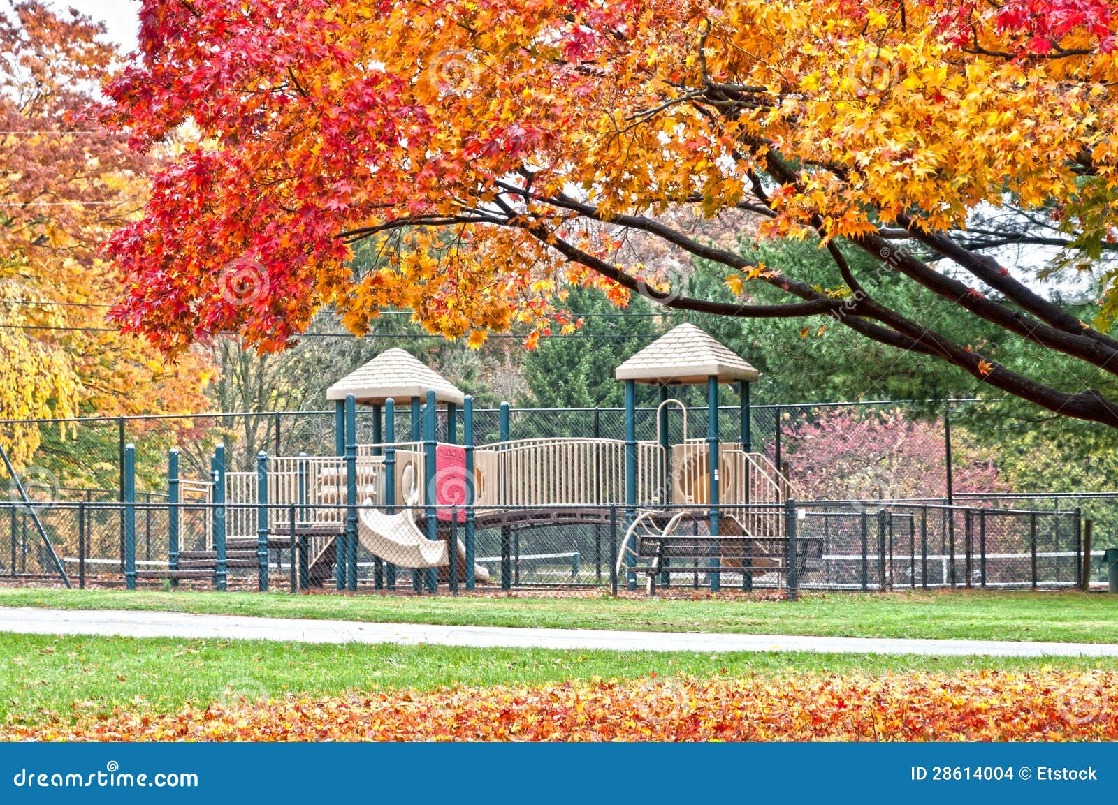 Beautiful Outdoors Playground in Autumn Park Stock Photo Image of
