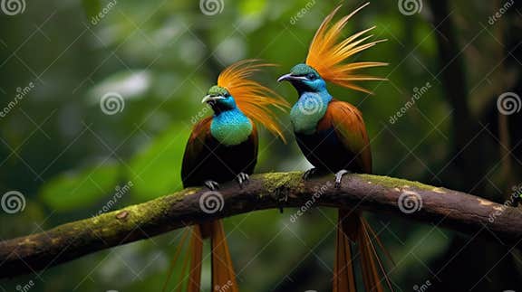 Beautiful Pair of Superb Bird-of-paradise Stock Illustration
