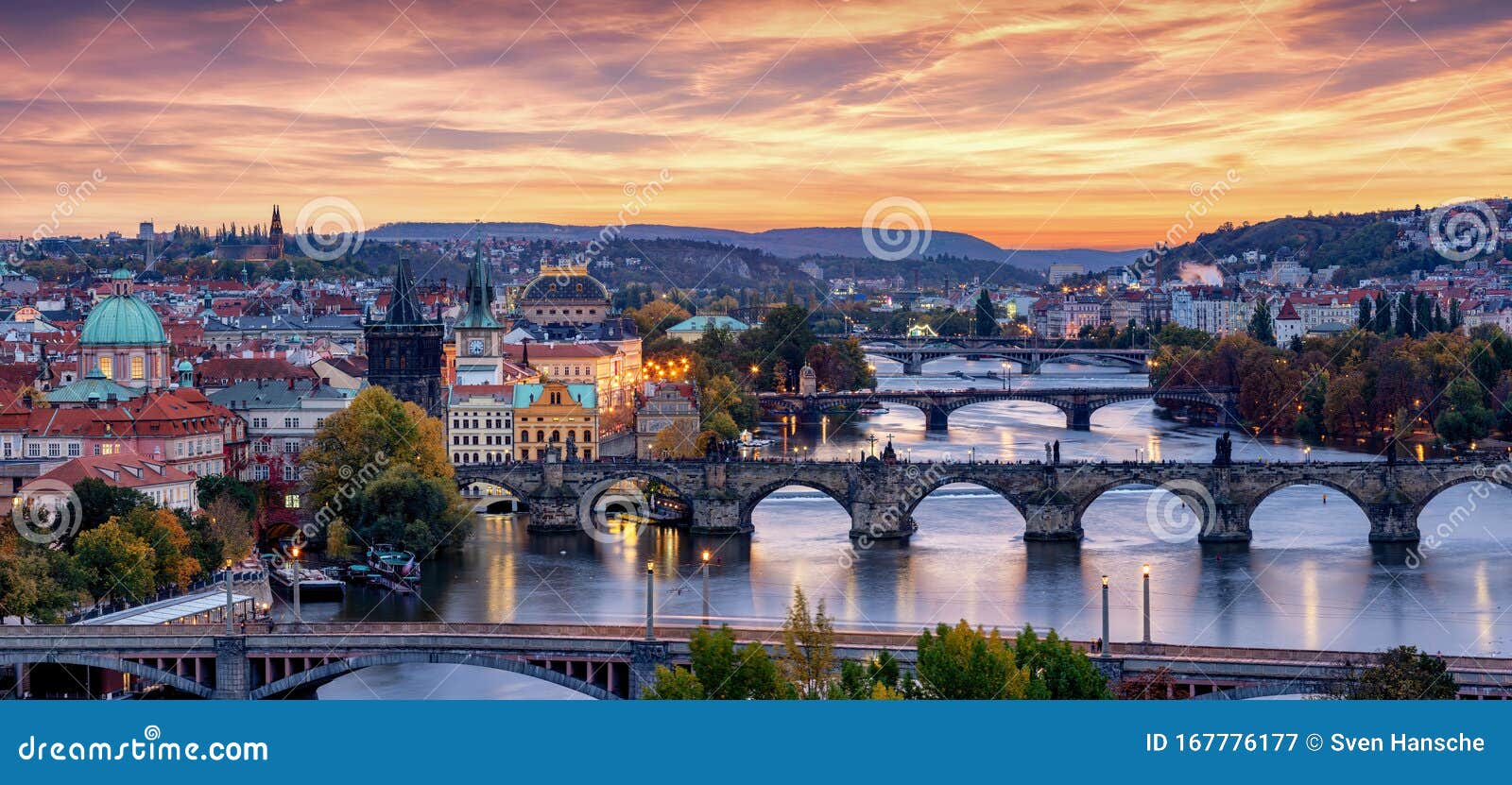 Beautiful Panorama Of The Illuminated Cityscape Of Prague