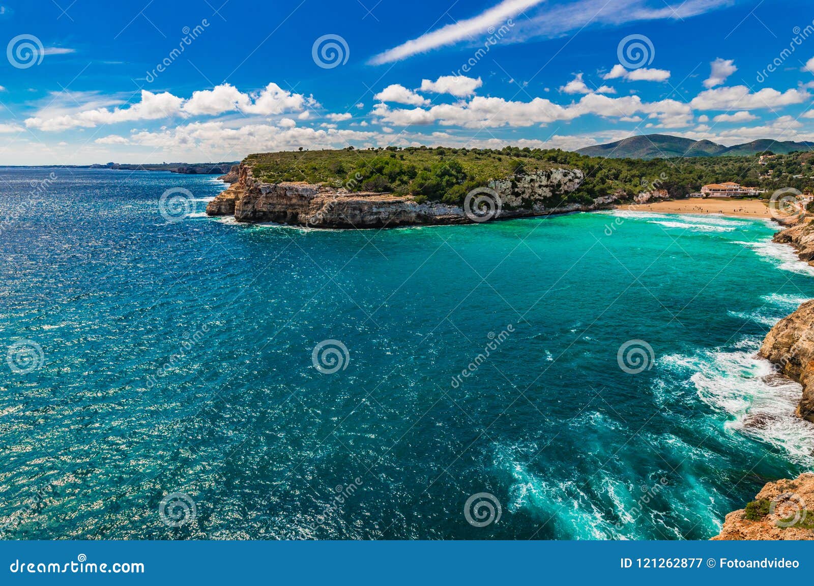 beautiful panoramic seaside view of cala romantica beach on mallorca island