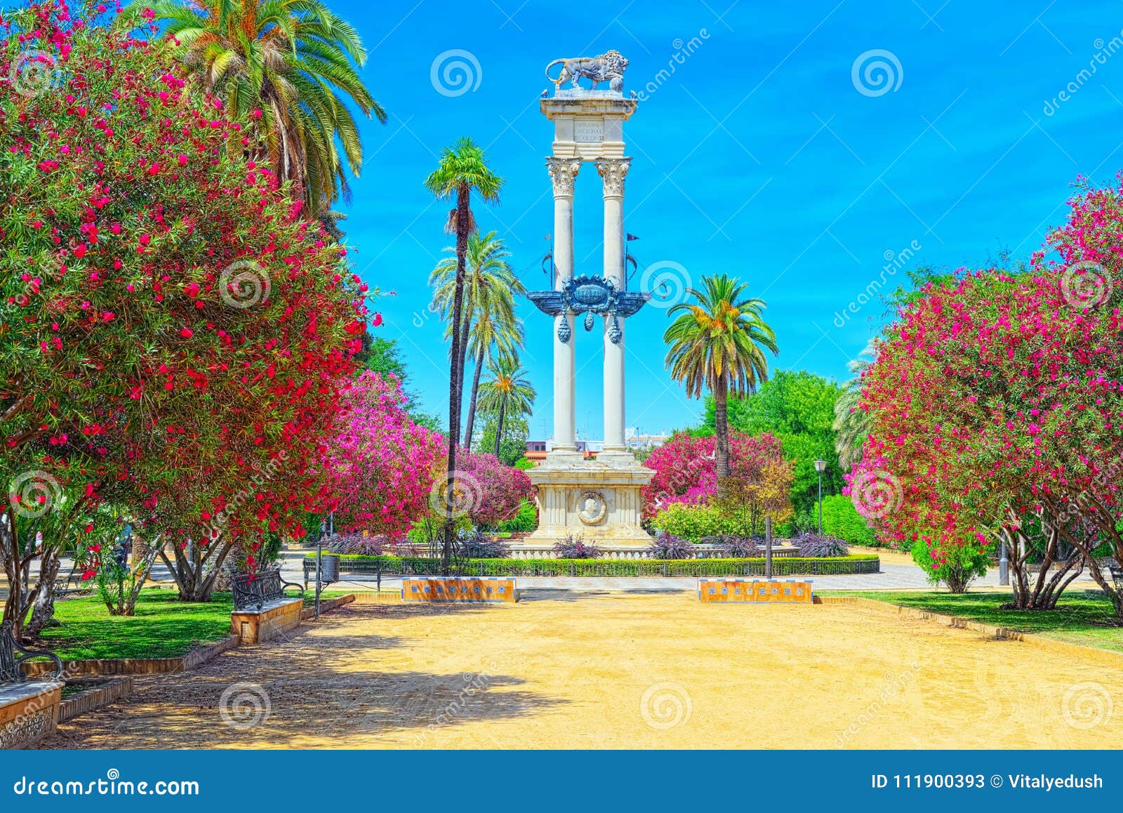 beautiful park in the center of seville - prado de san sebastian