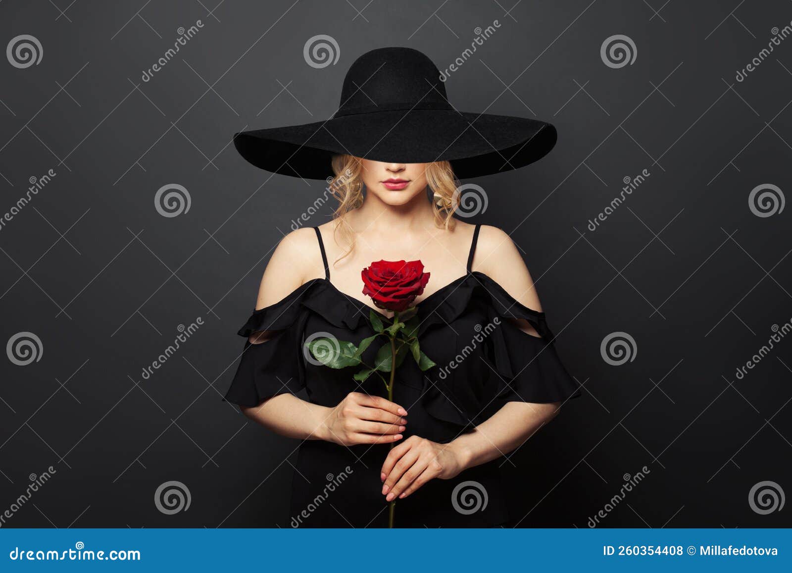 Beautiful Passionate Woman Wearing Wide Black Broad Brim Hat with