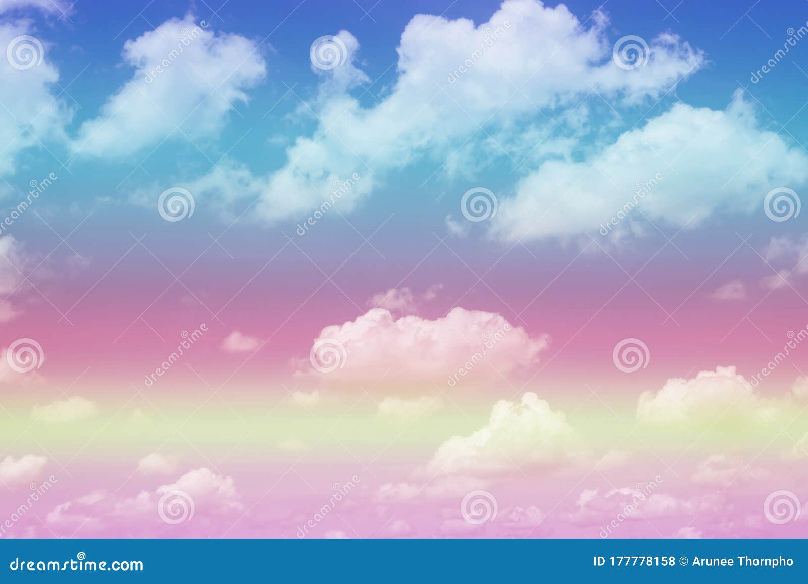Beautiful Pastel Color with Rainbow Shade on White Fluffy Clouds, Colorful  Blue Sky on Background, Upward View and Copy Space Stock Photo - Image of  background, bright: 177778158