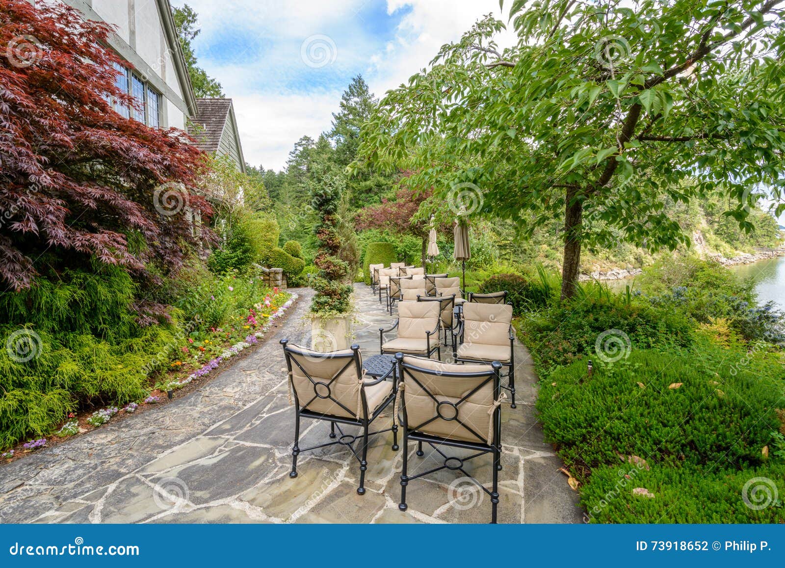 Beautiful Patio Sitting Area Overlooking the Ocean Stock Photo Image