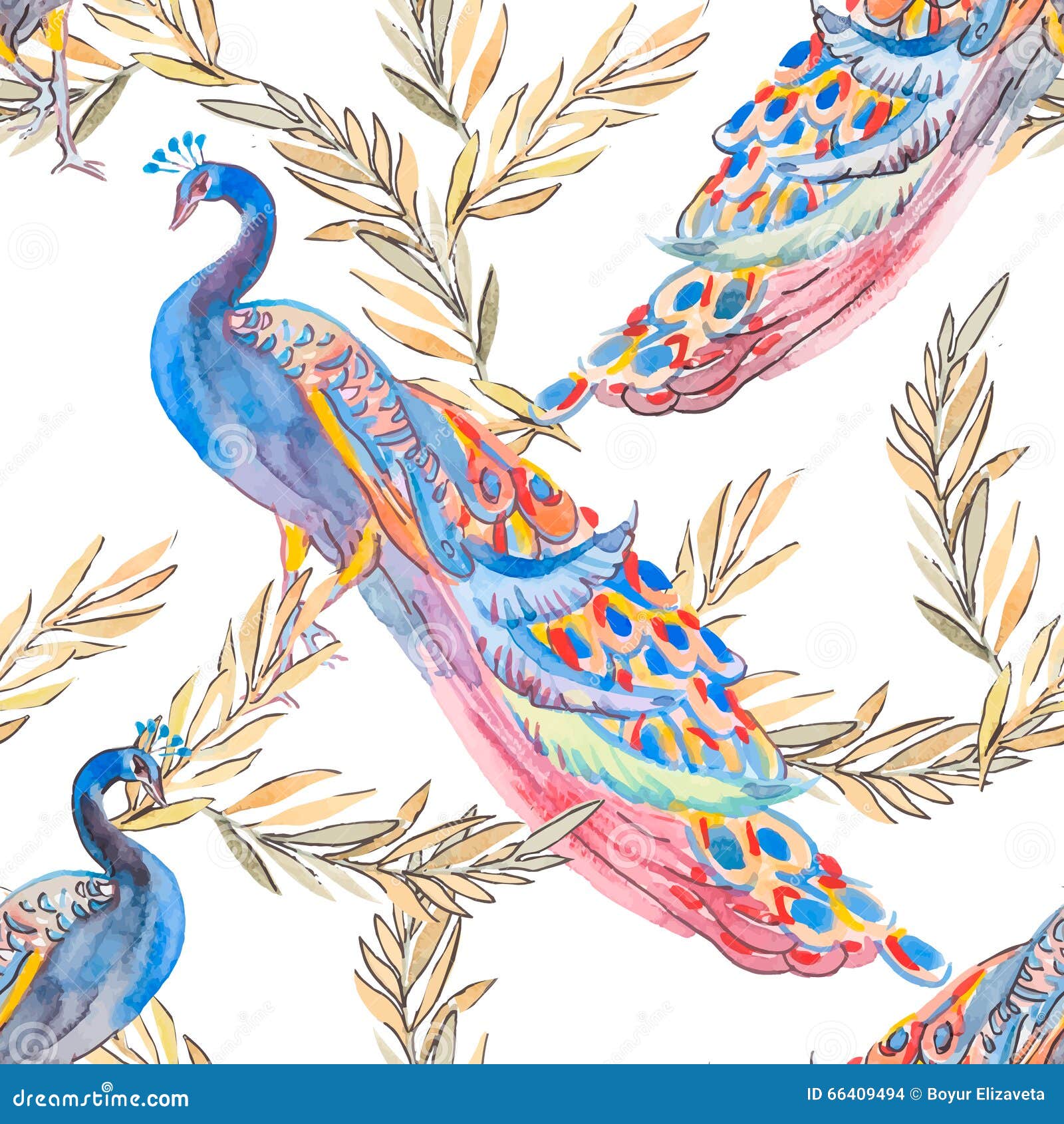 Beautiful Peacock Pattern. Vector. Peacocks and Plants. Stock ...