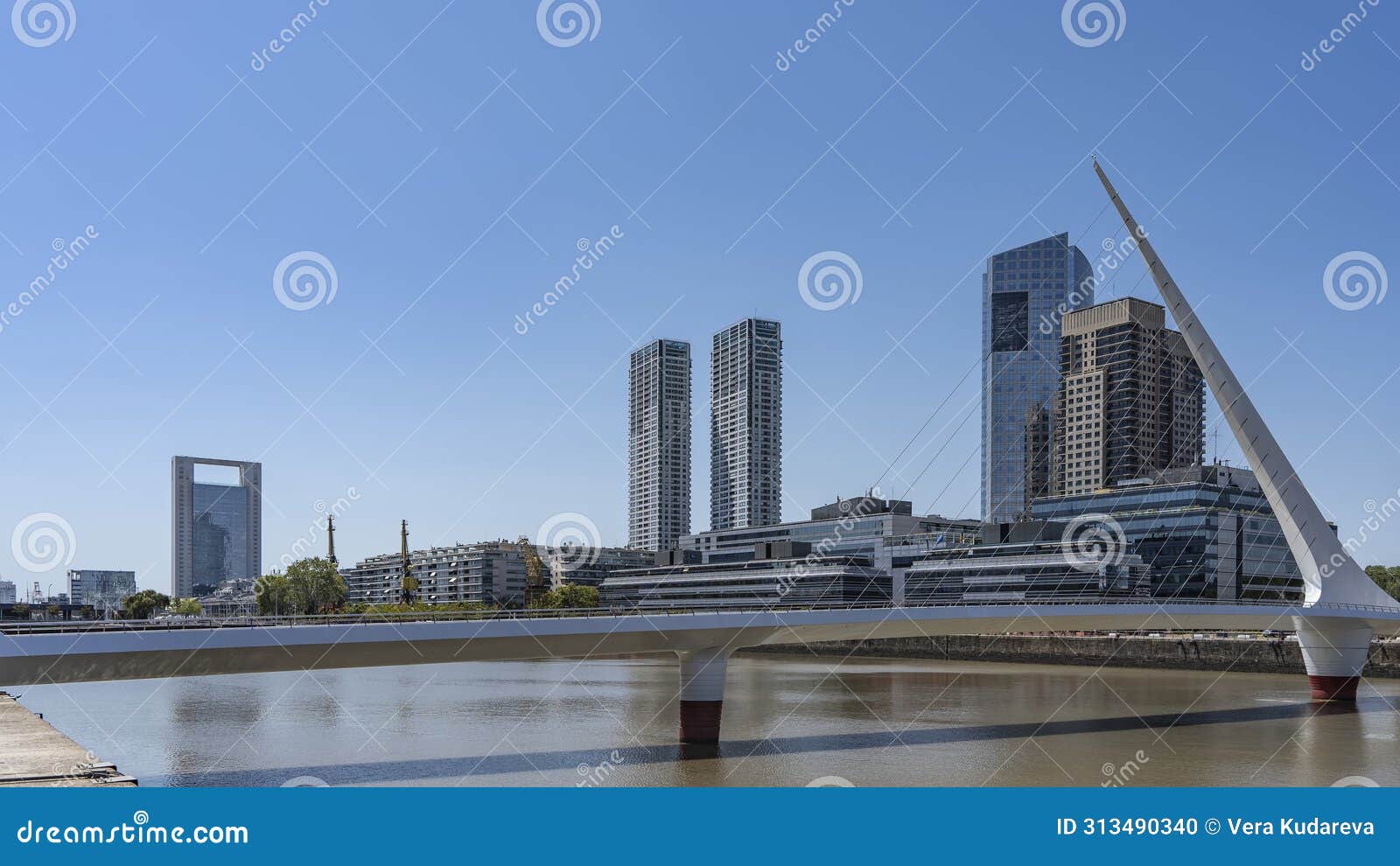 a beautiful pedestrian cable-stayed bridge puente de la mujer