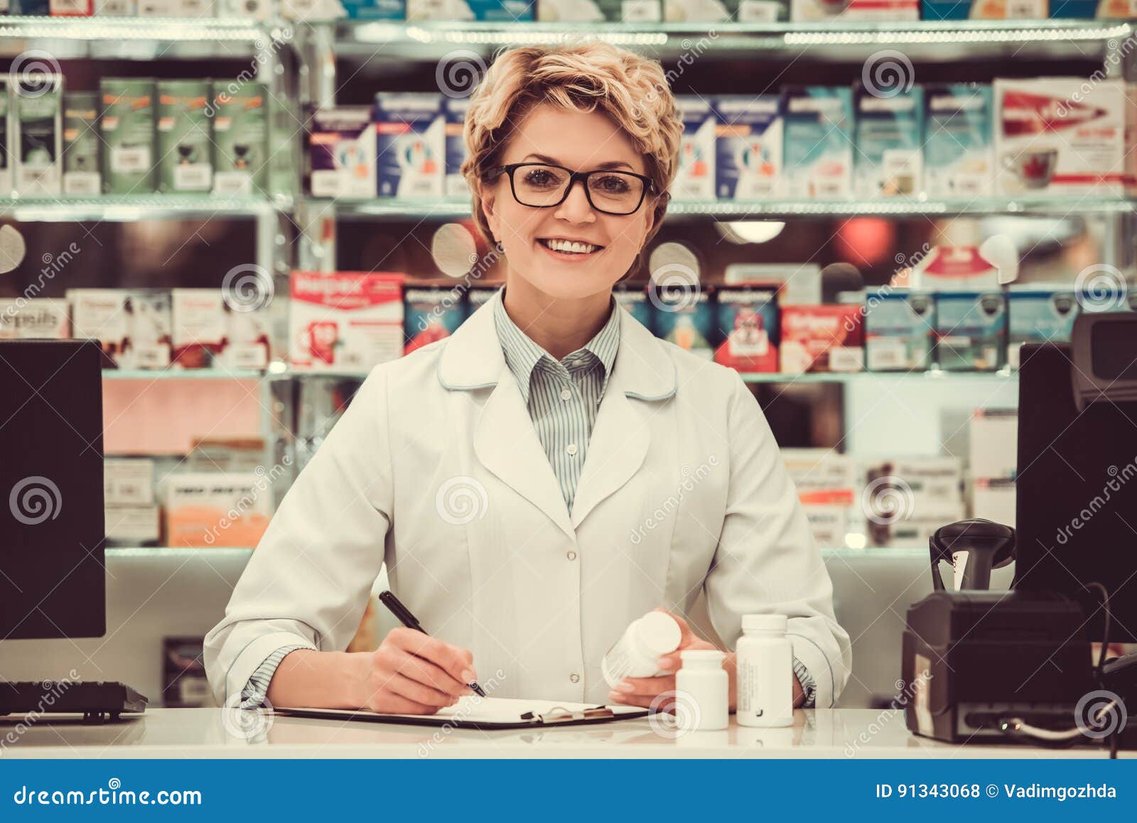 Beautiful Pharmacist at Work Stock Photo - Image of cure, people: 91343068