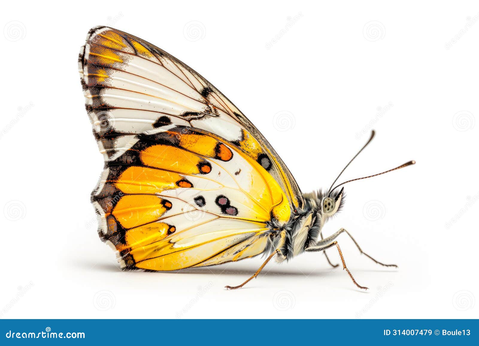 beautiful pieridae butterfly  on a white background. side view