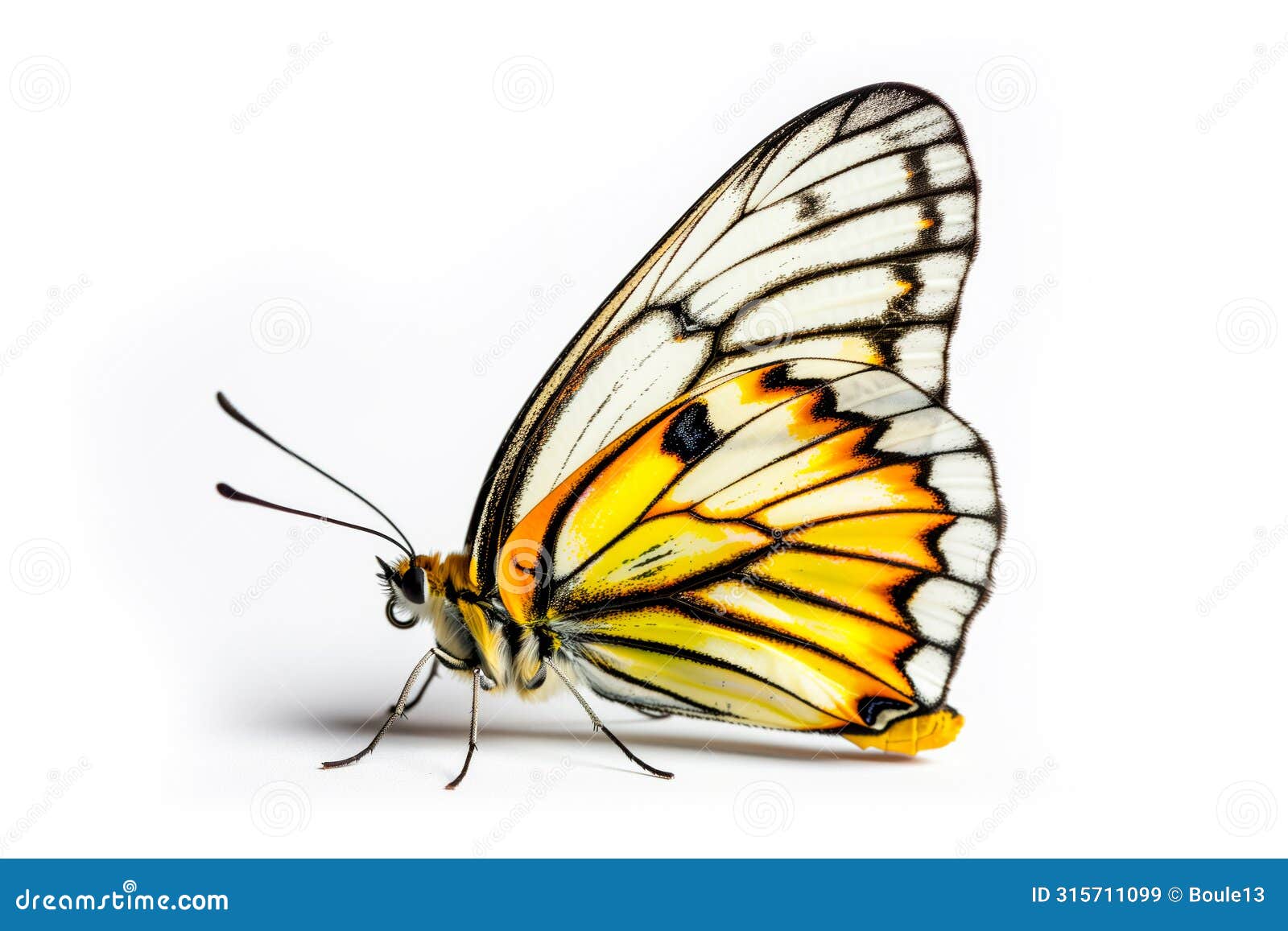 beautiful pieridae butterfly  on a white background. side view
