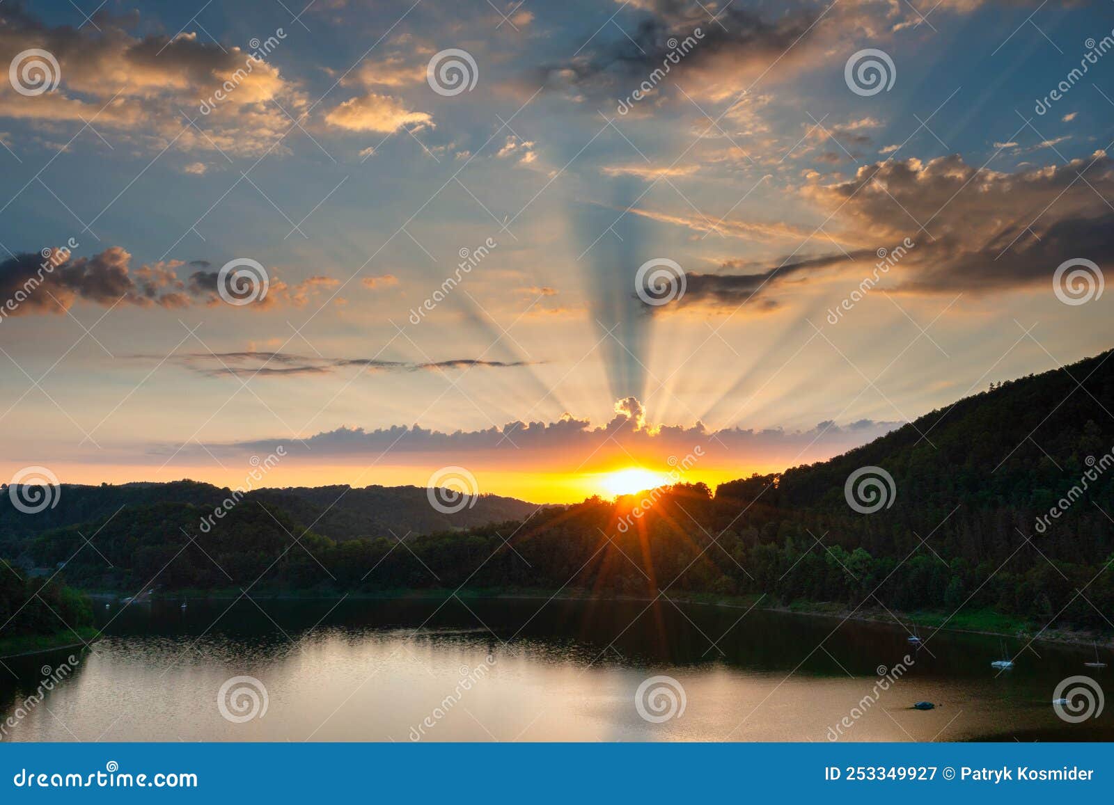 beautiful pilchowickie lake at sunset, lower silesia. poland
