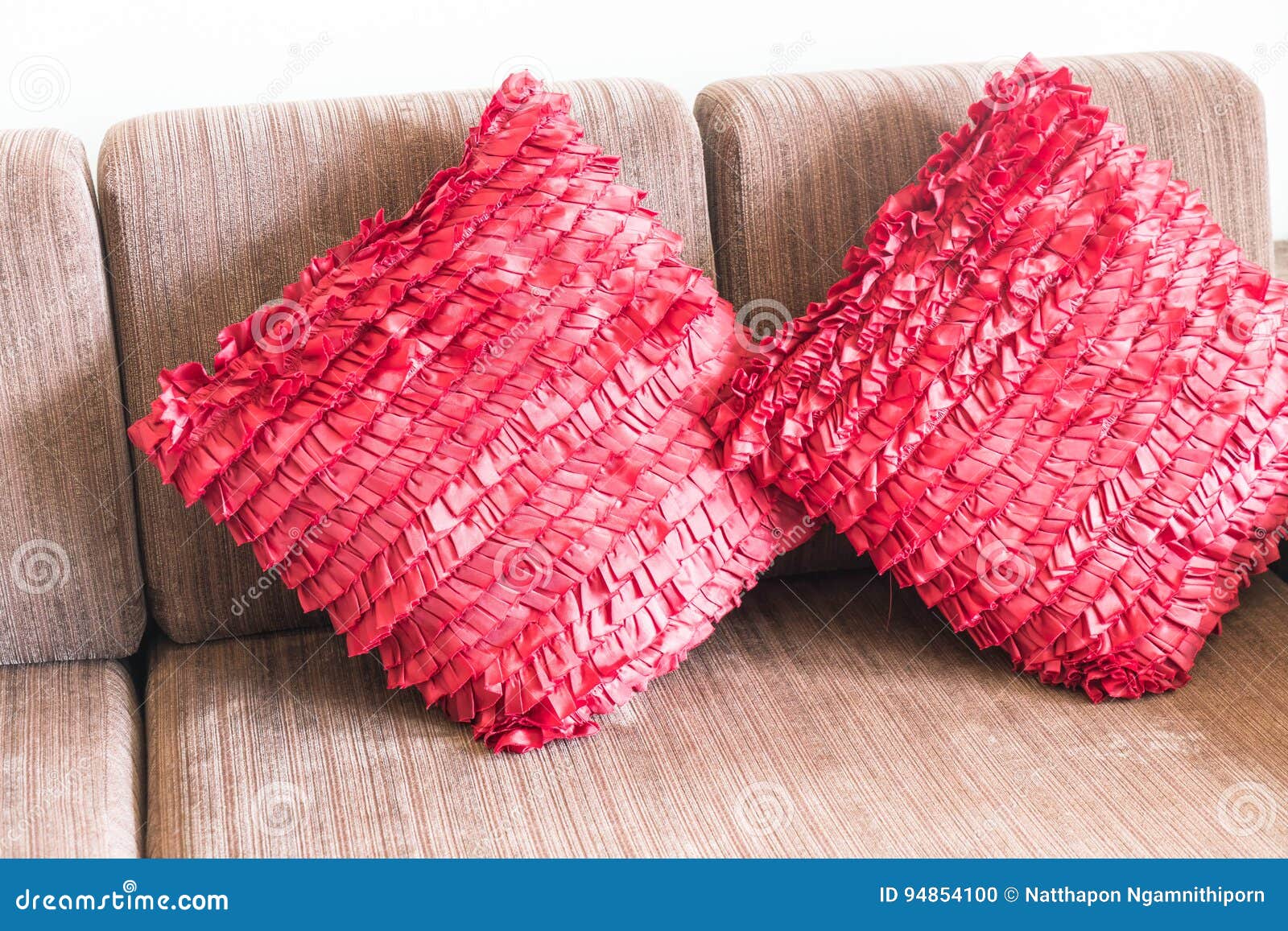 Beautiful Pillow on Sofa Decoration in Living Room Stock Photo Image