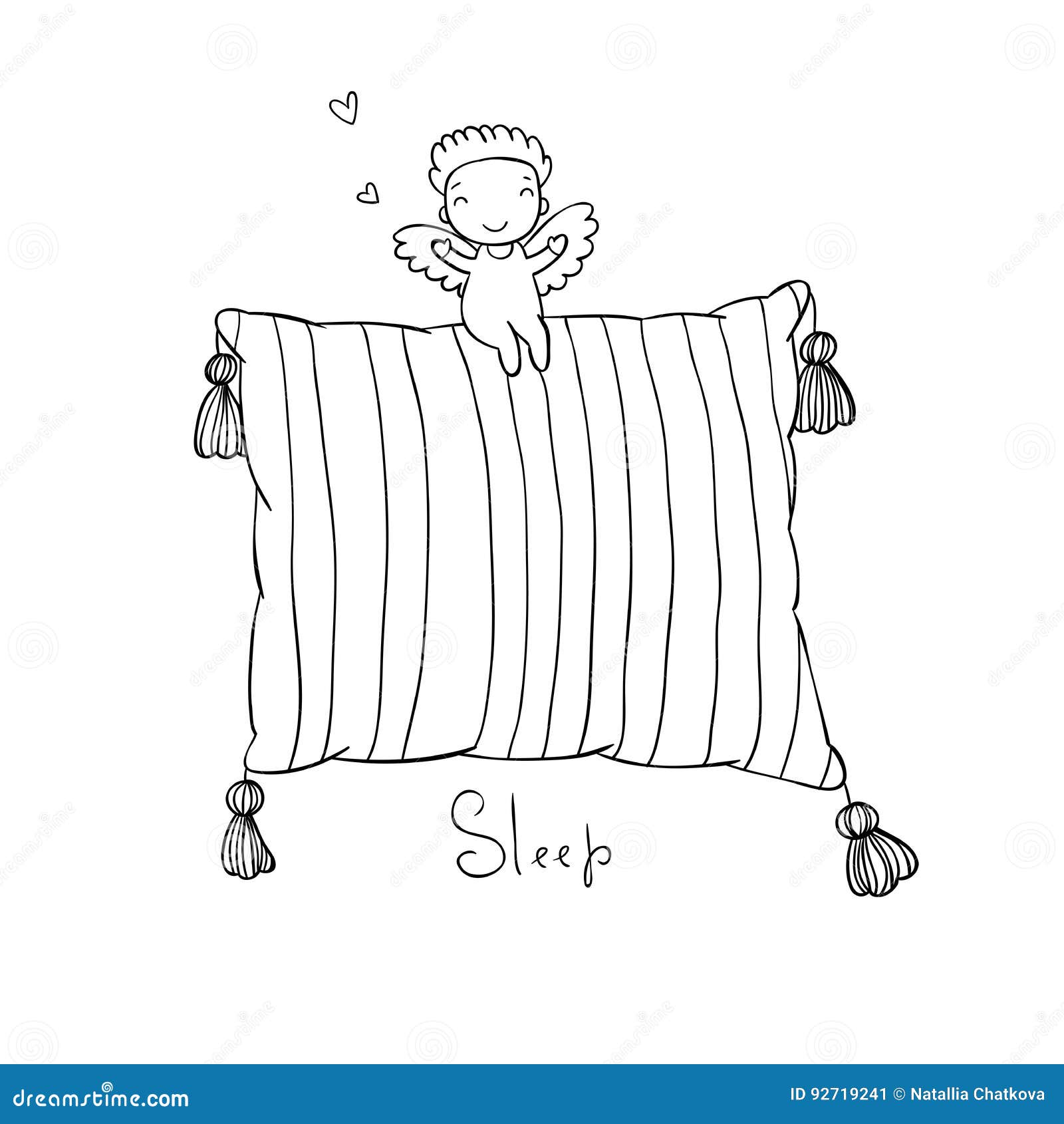 Beautiful Pillows And Cute Little Angel Stock Vector
