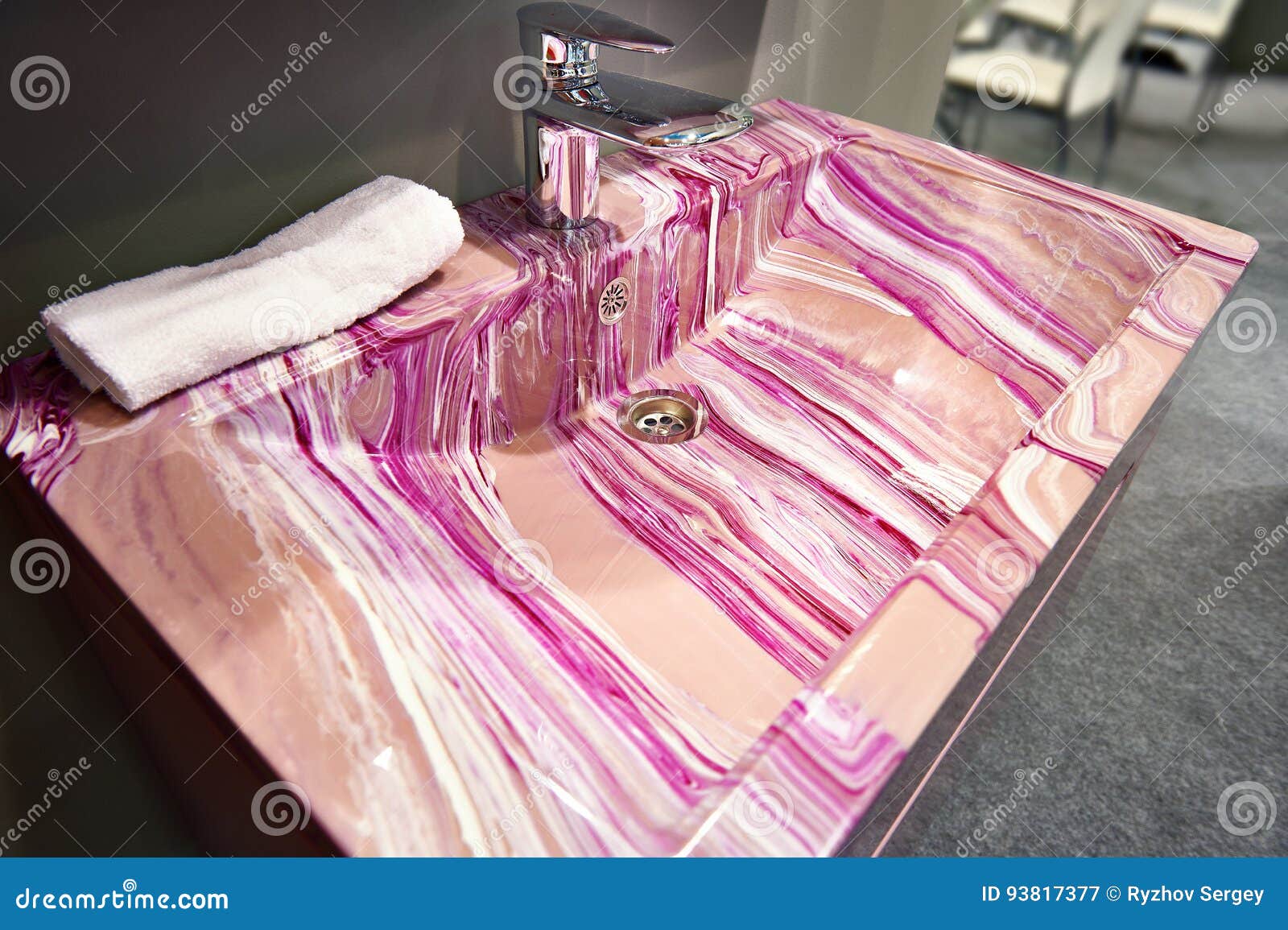 Beautiful Pink Ceramic Bathroom Sink with Patterns in Shop Stock Image