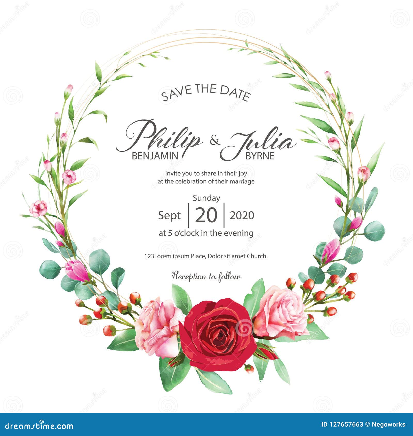 Beautiful Red and Pink Floral, Flower Wedding Invitation Card on White  Background. Vector, Water Color. Rose, Magnolia. Stock Vector -  Illustration of greeting, graphic: 127657663