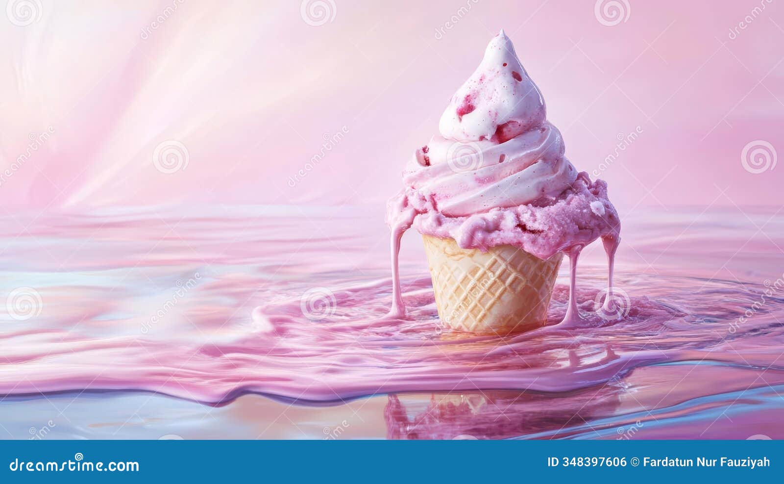 beautiful pink ice cream, pastel background with adorable 