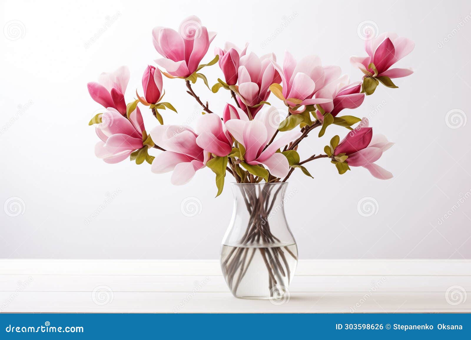 Beautiful Pink Magnolia Flowers Bouquet. Large Magnolia Branches in