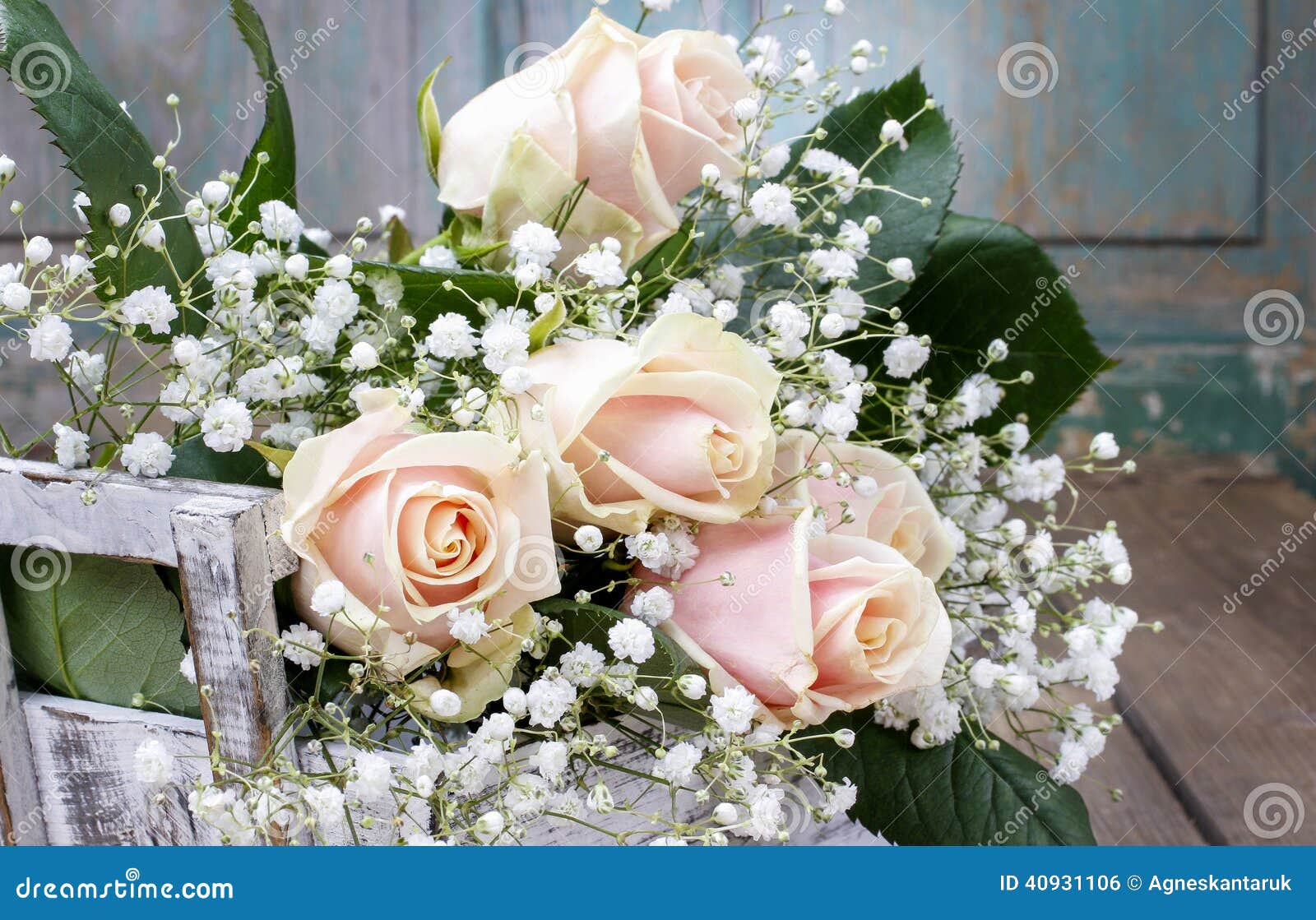 Beautiful Pink Roses And Gypsophila Paniculata (Baby's 