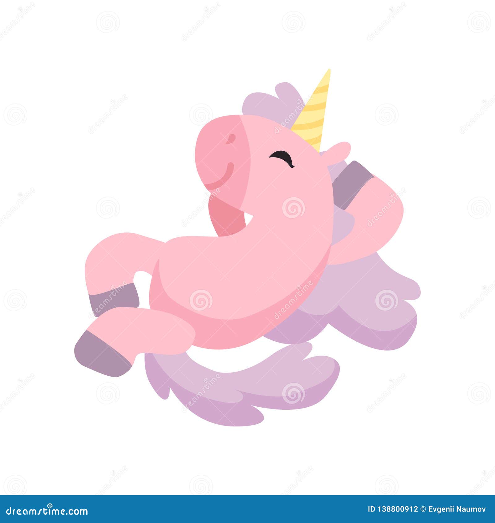 Beautiful Pink Unicorn, Cute Sleeping Magic Fantasy Animal Vector