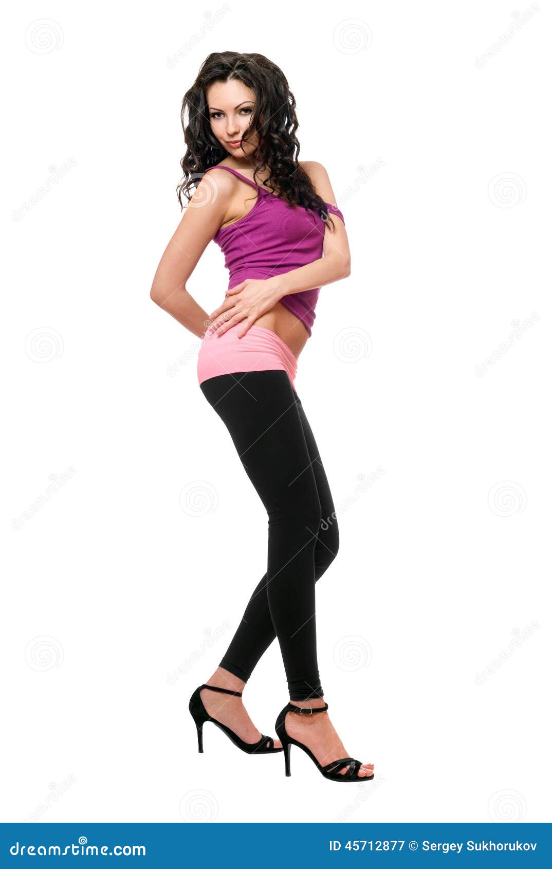 Beautiful Playful Young Brunette in a Black Leggings Stock Image ...