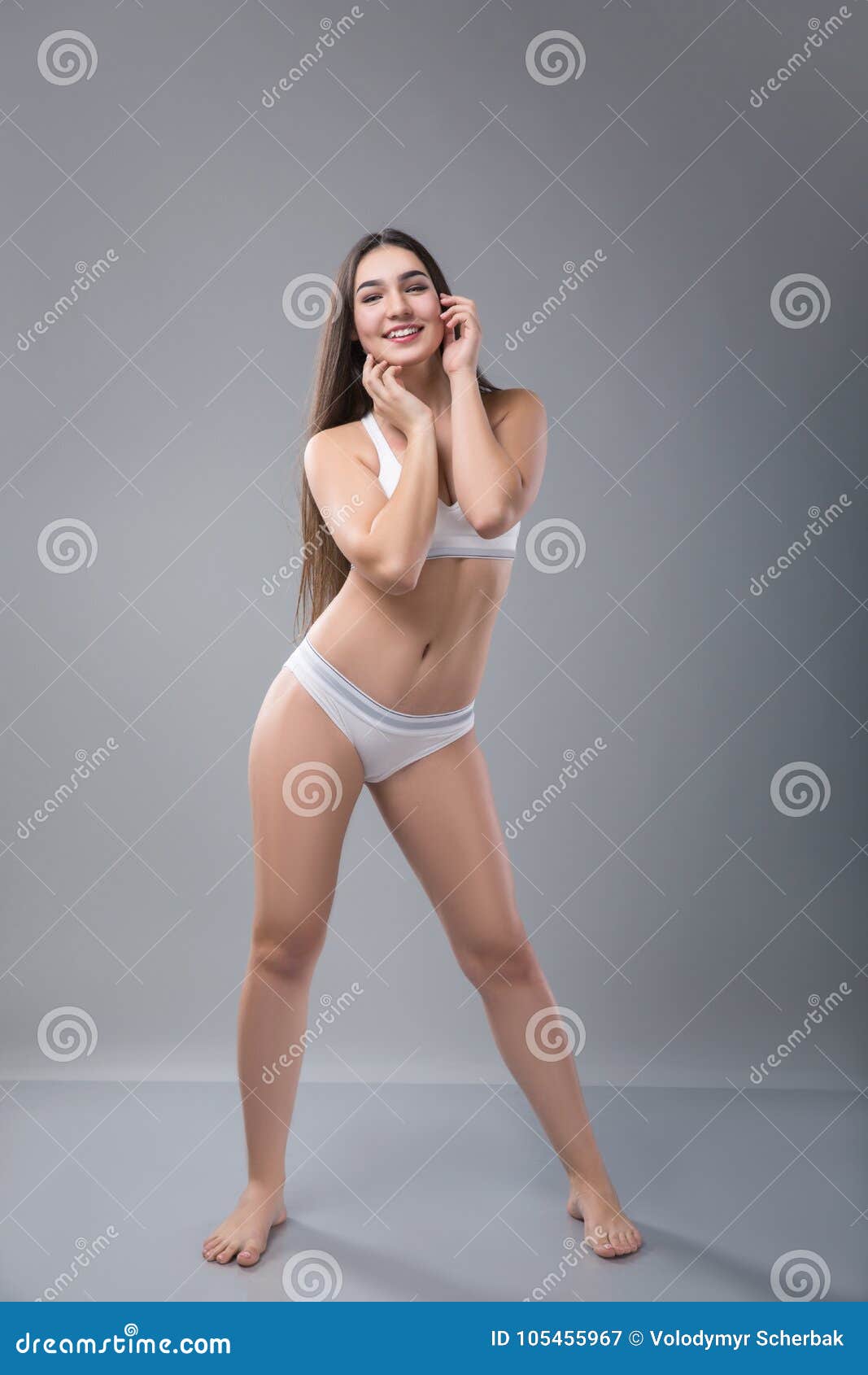 Beautiful Plump Woman or Plus Size Model in the Sports Underwear on a Grey  Background Stock Image - Image of sensual, smiling: 105455967