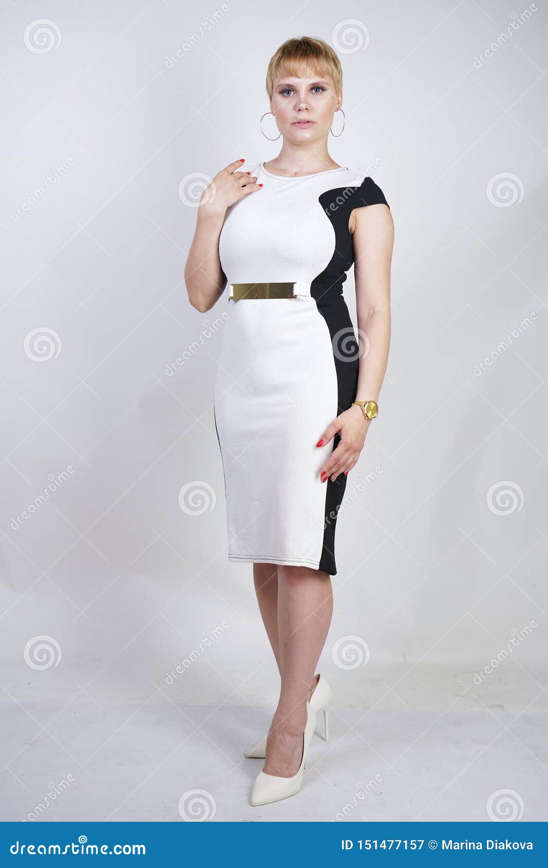 Beautiful Plus Size Blonde Girl with Short Hair in a Fashionable Office  Dress on a White Background in the Studio. Stylish Young W Stock Image -  Image of clothes, chubby: 151477157