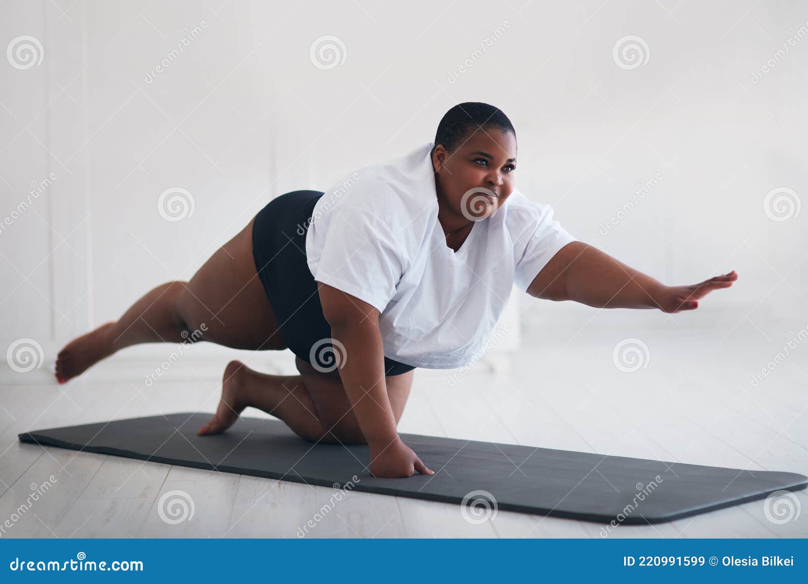 Beautiful Plus Size Woman Exercising on Sport Mat at Home, Lifting Legs and  Arms Up Stock Image - Image of gymnastics, happy: 220991599