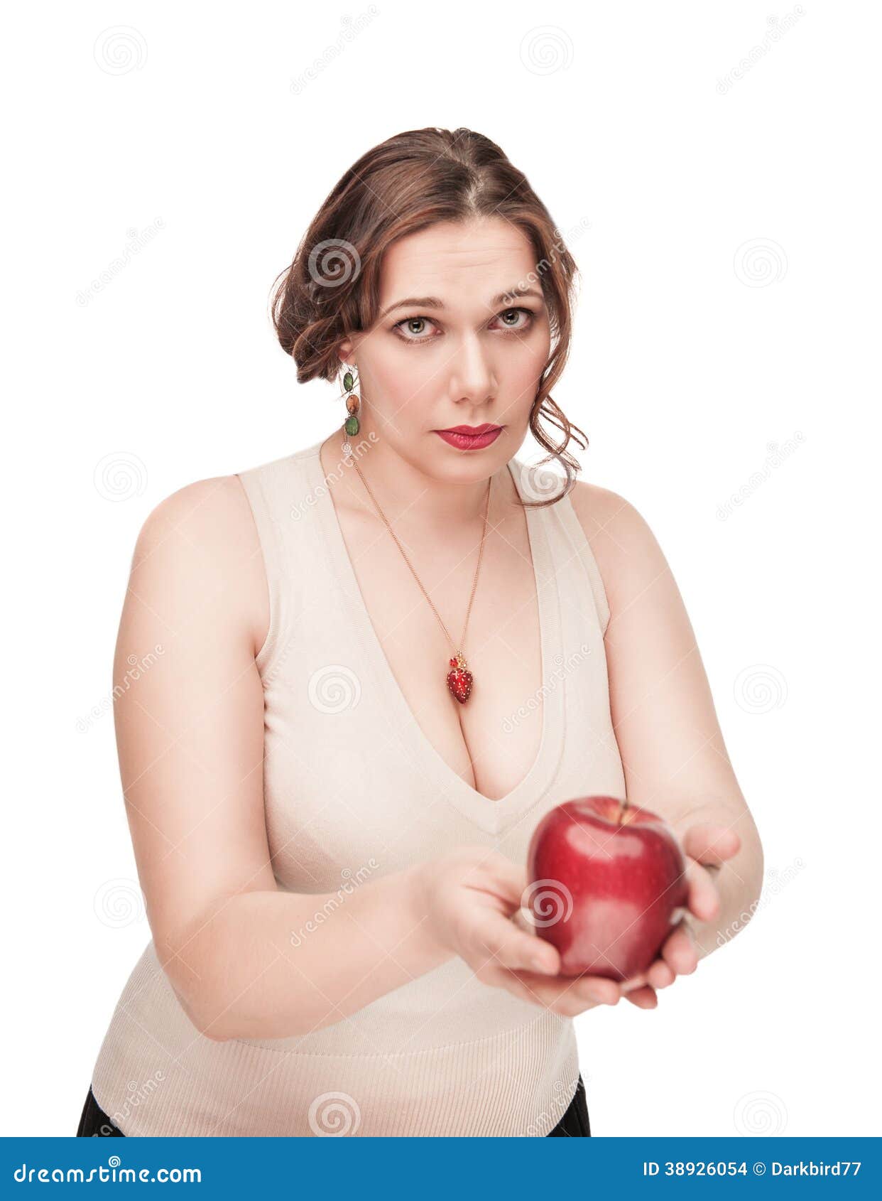 beautiful plus size woman suggest apple