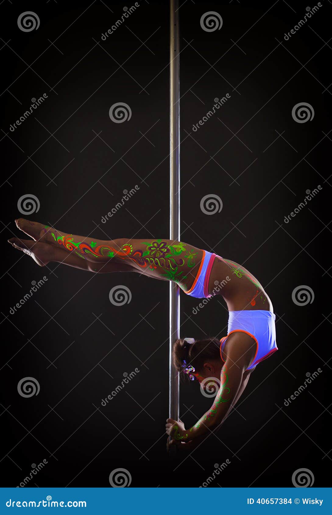 Beautiful Pole Dancer Posing with Neon Makeup Stock Photo Image of