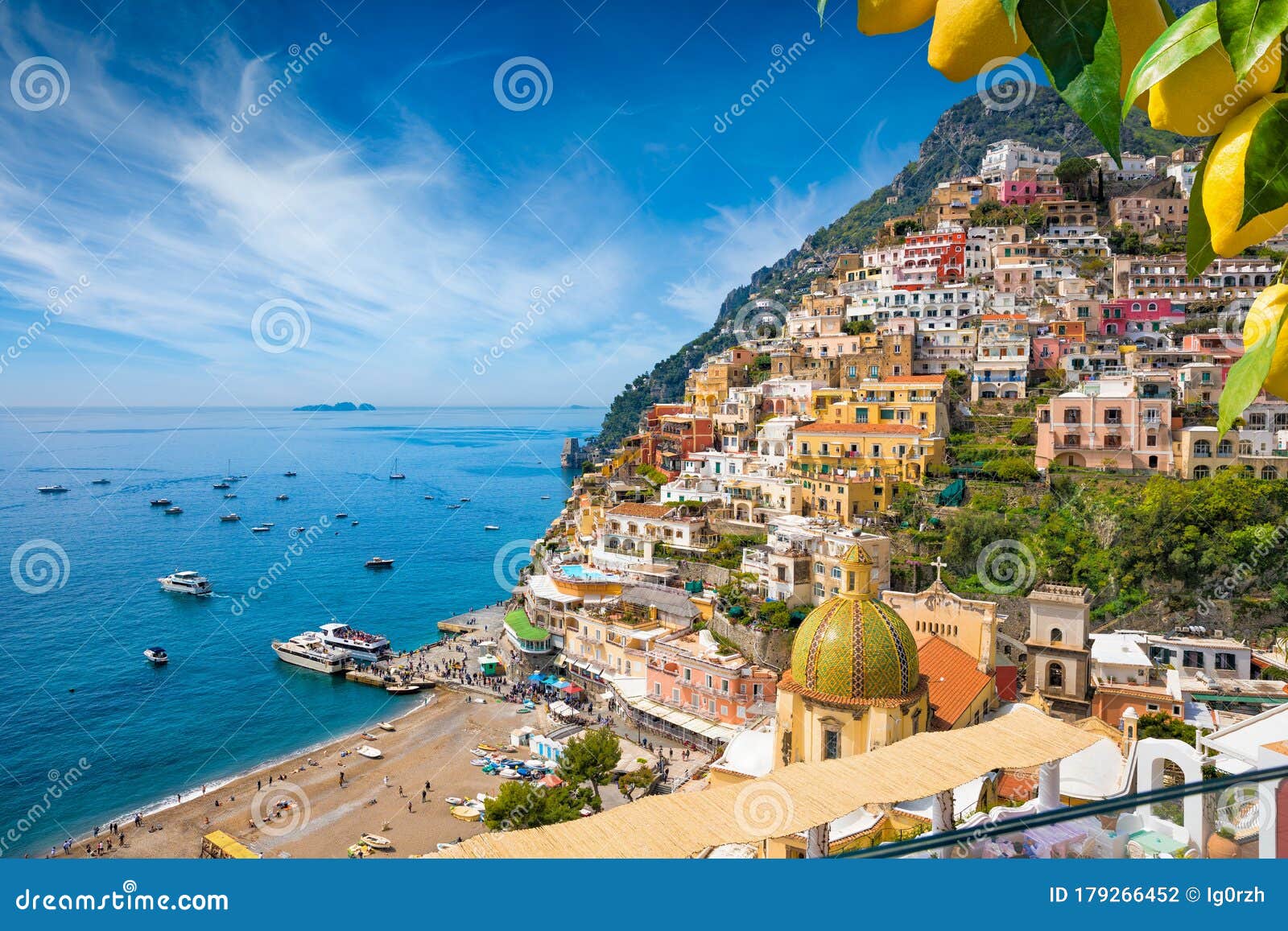 Beautiful Positano with Comfortable Beach and Blue Sea on Amalfi Coast ...