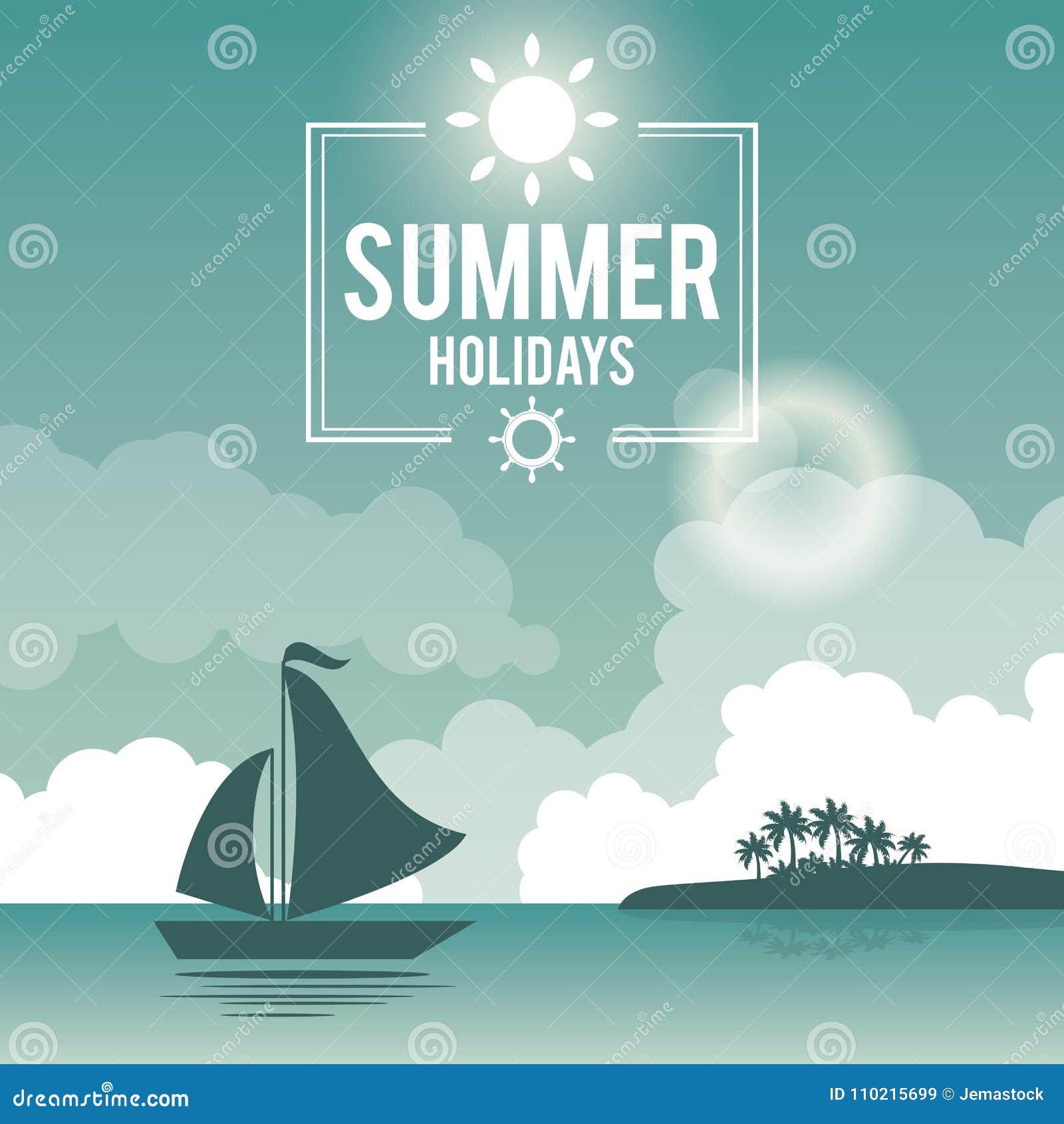 beautiful poster seaside with logo summer holydays and yacht