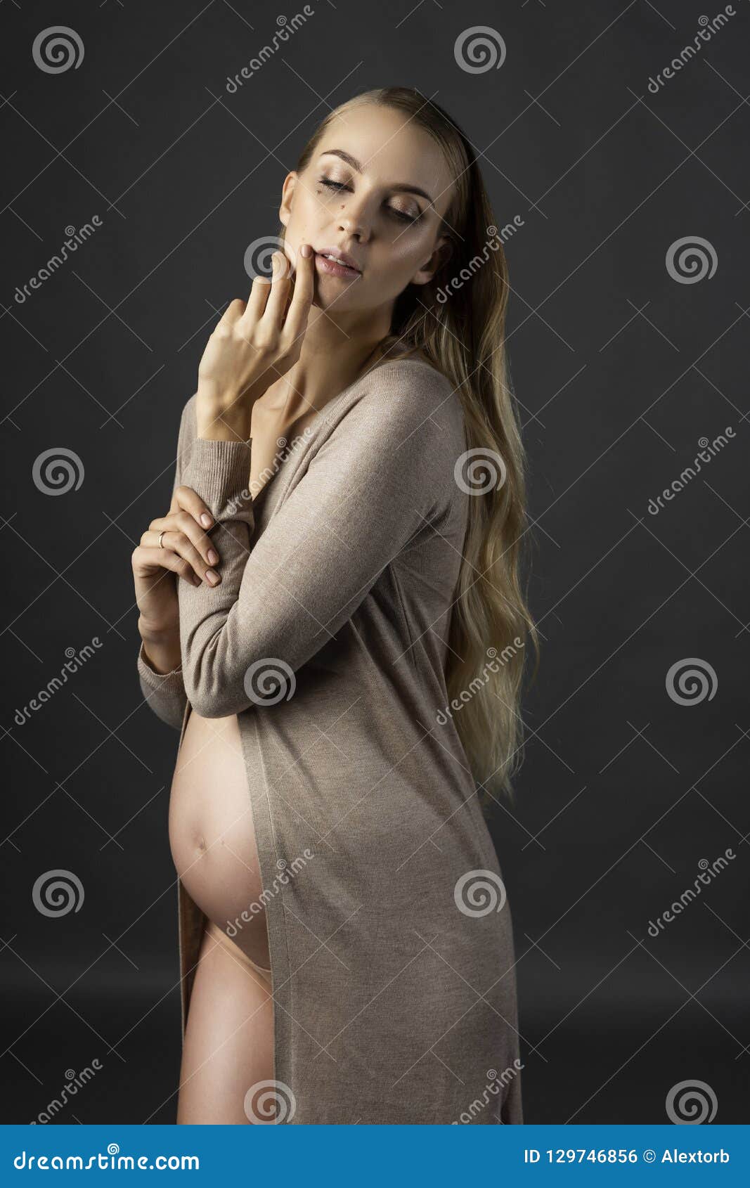 1156px x 1600px - Beautiful Pregnant Young Woman, Wearing A Lingerie And ...