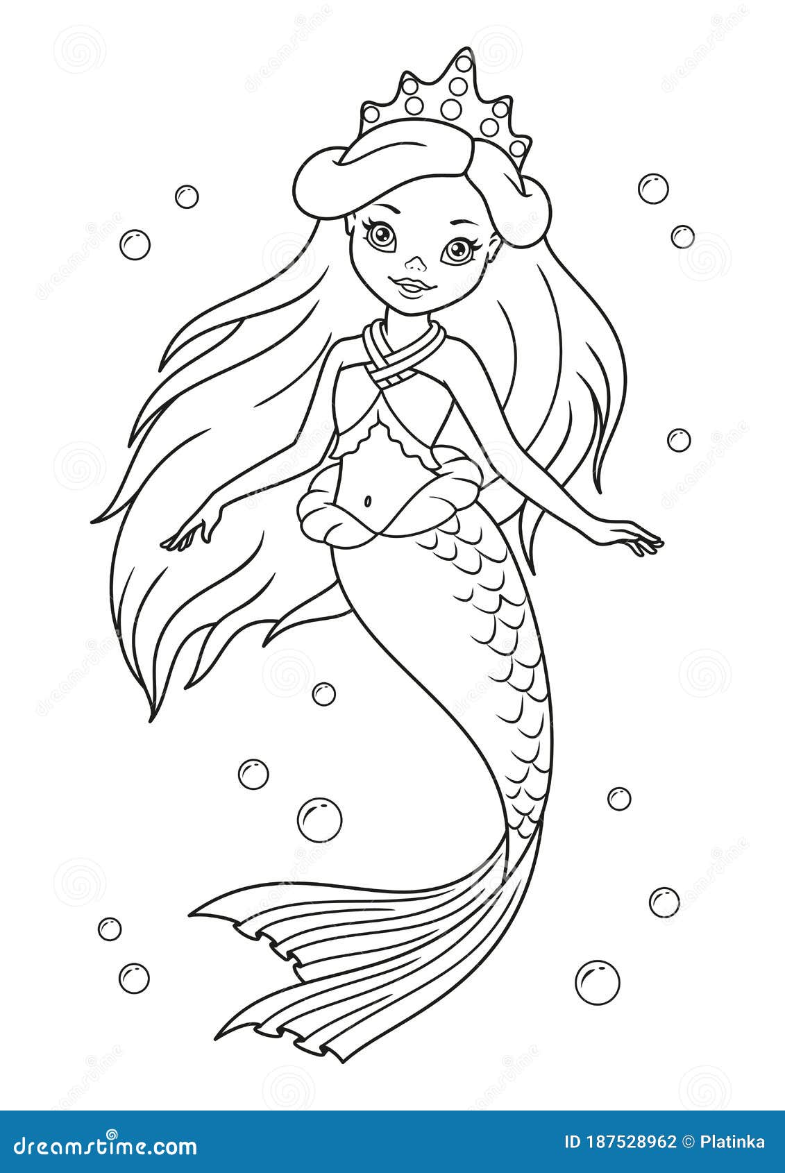 Princess Mermaid Coloring Page Stock Vector - Illustration of bubble