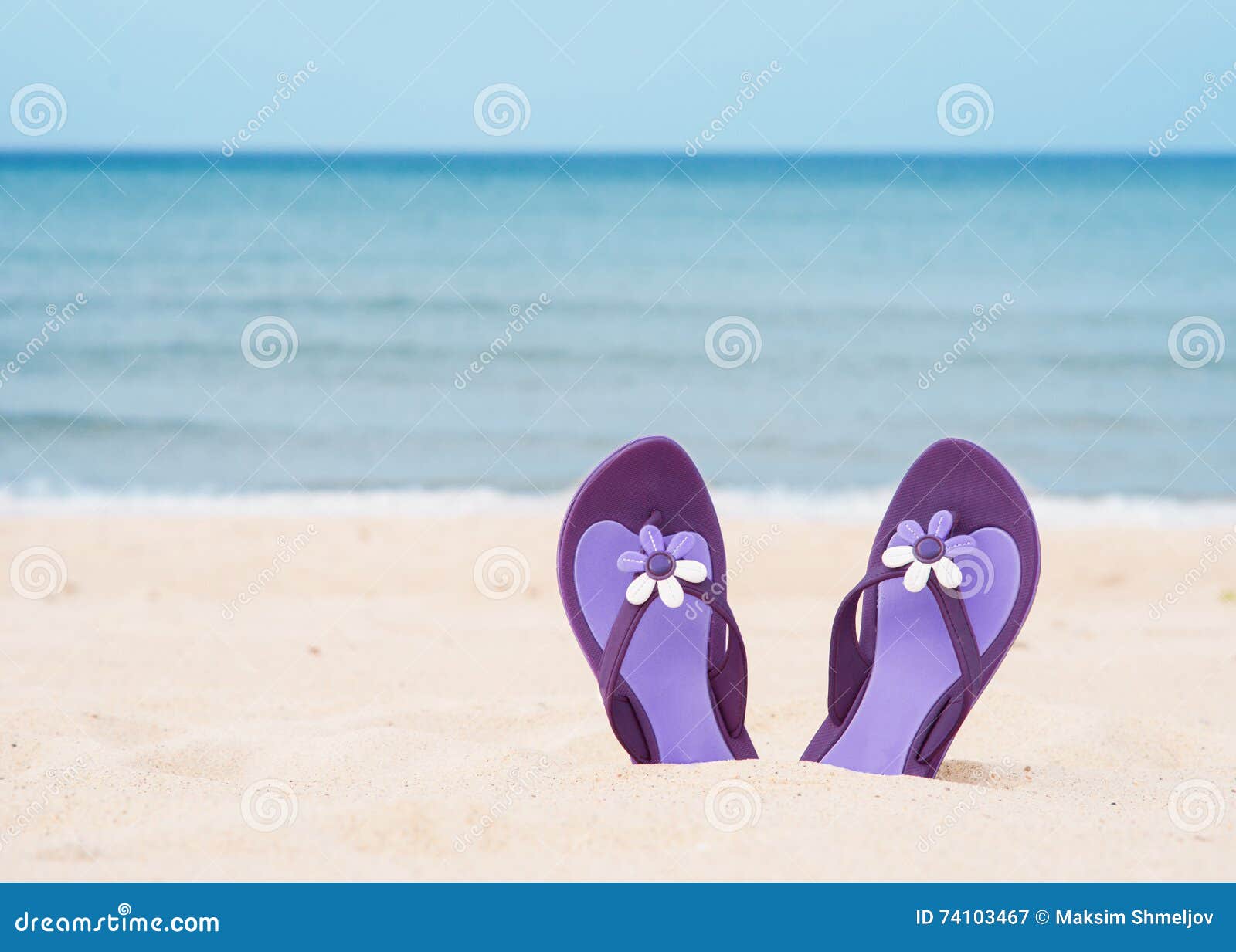 Beautiful, Purple Flip-flops on the Beach Stock Image - Image of purple ...
