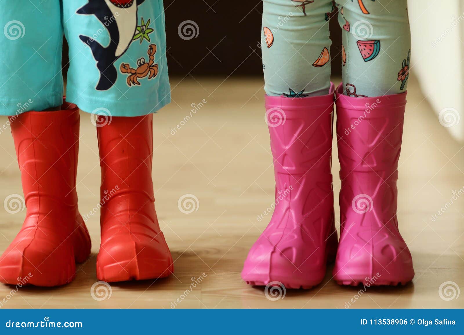 Children in Rainboots Colourful Wear Pretty Cool and Umbrellas Stock ...