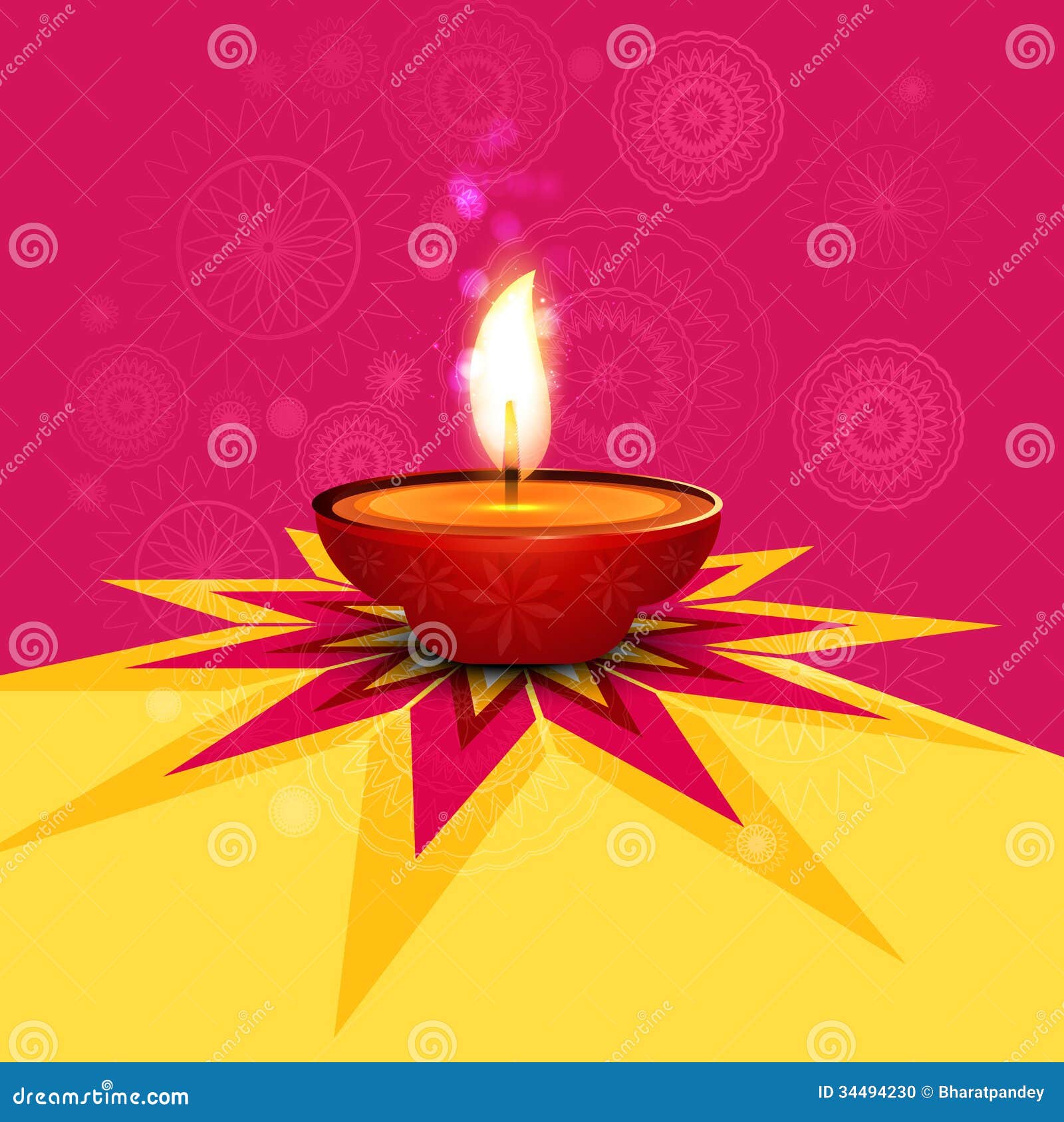 Beautiful Rangoli Diwali Lamp Stock Illustration Illustration of