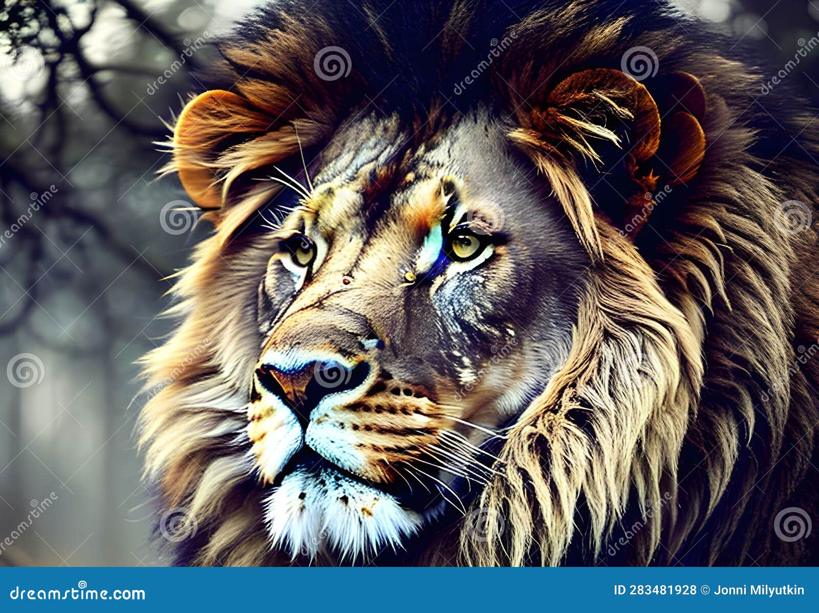 Beautiful and Realistic Lion Illustration, Detailed Face Stock ...