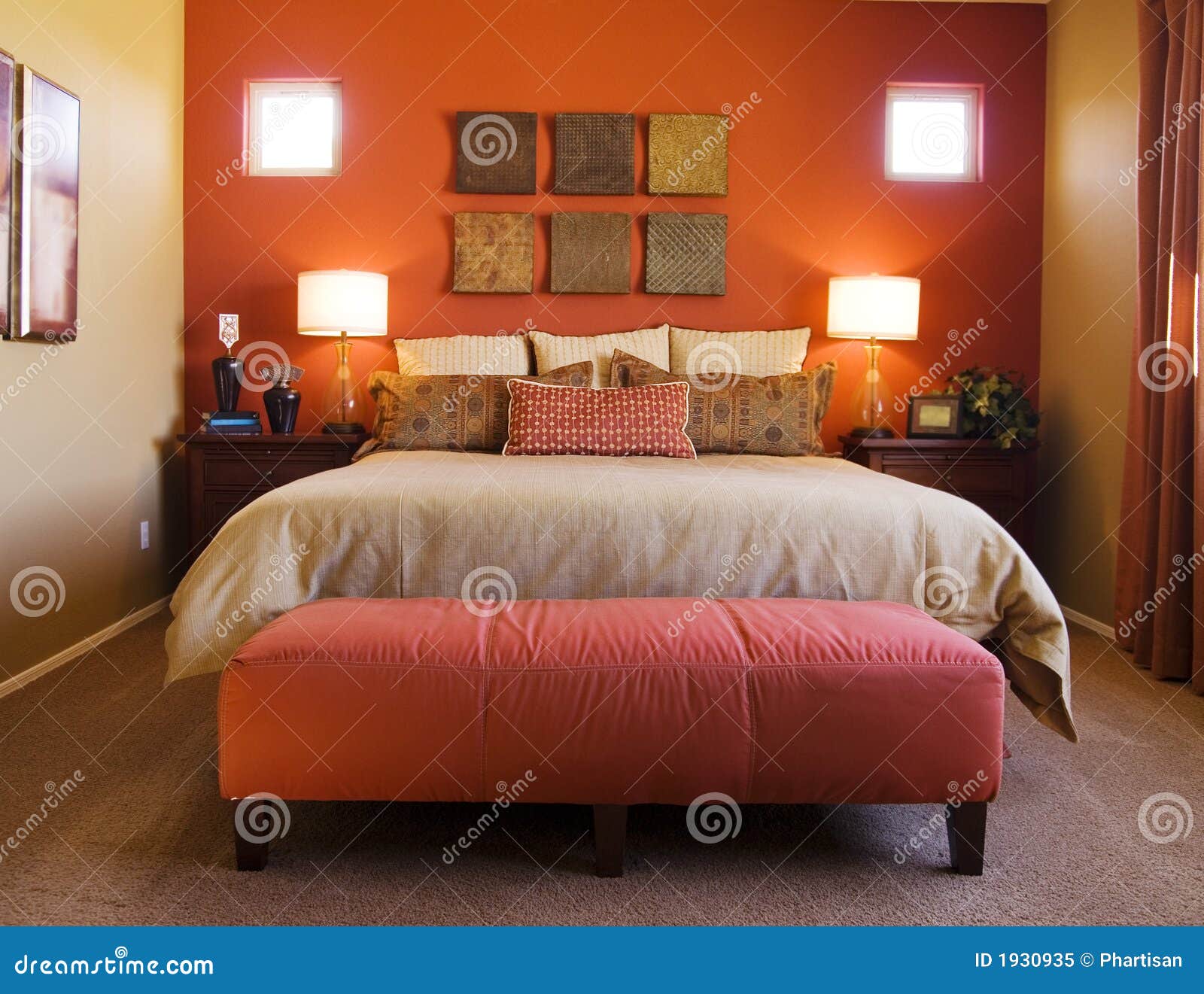 Beautiful Red Bedroom stock image. Image of cool, holidays 1930935