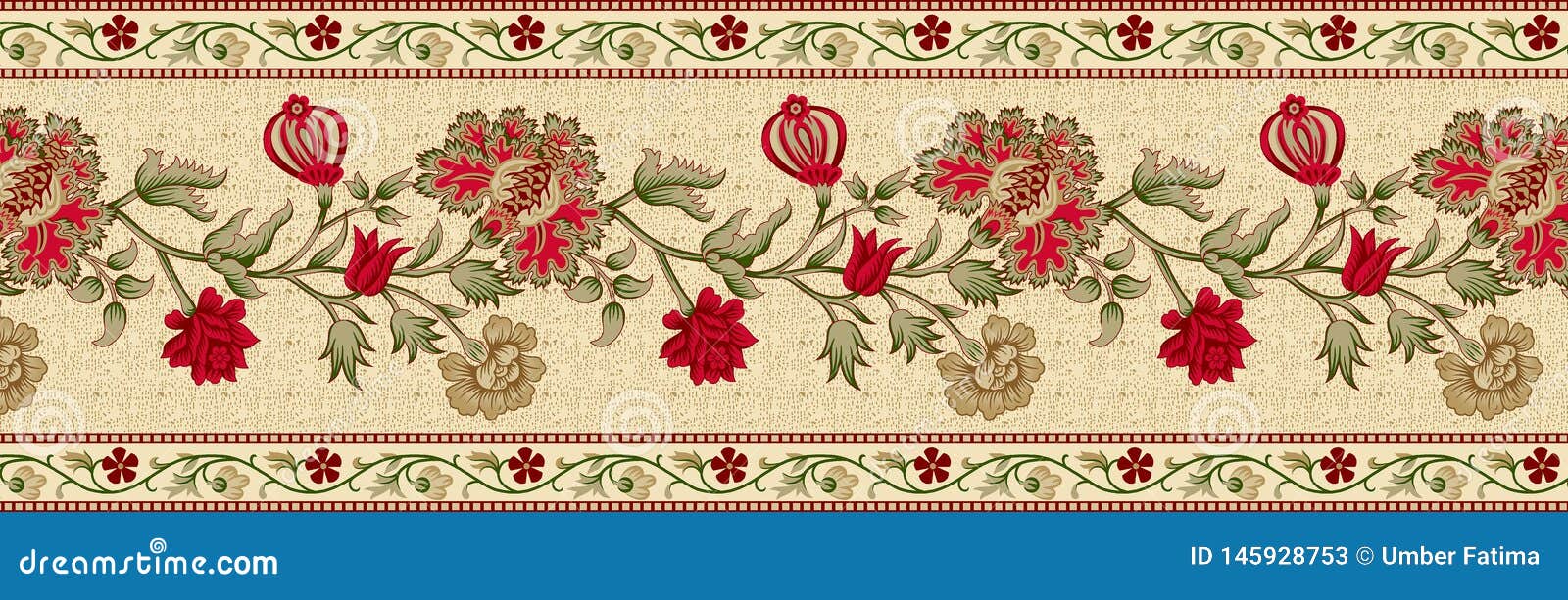beautiful red flowers border for textile fashion