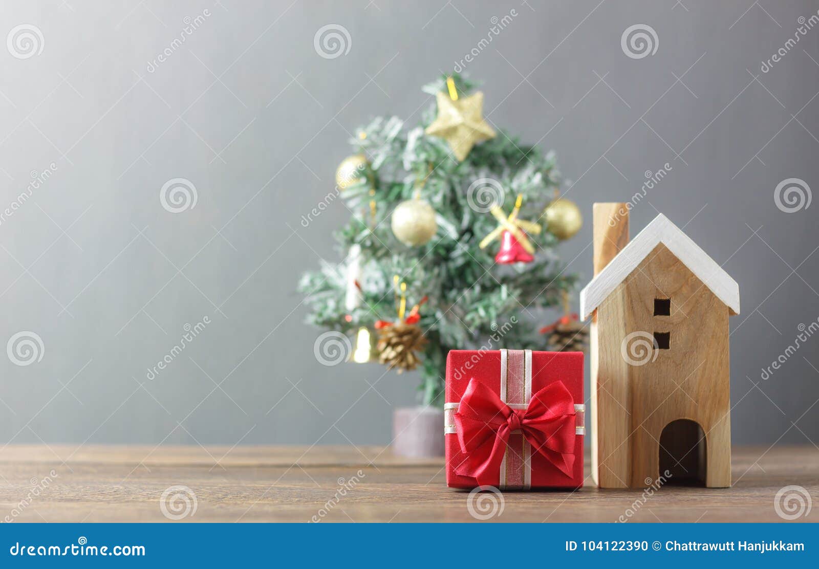 Beautiful Red Gift Box And Wooden White House.Blur ...