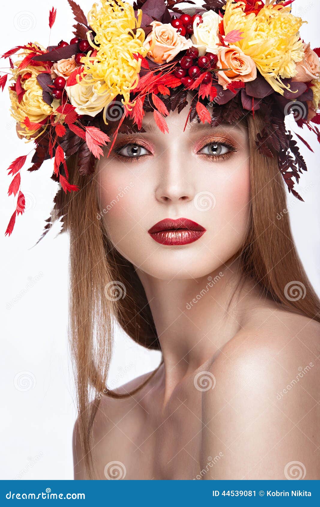 Beautiful Red-haired Girl With Bright Autumn Wreat Stock Image - Image ...