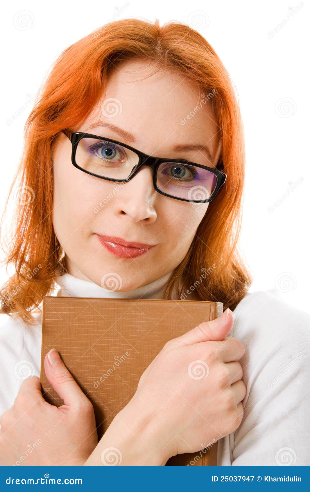 Beautiful Red Haired Girl In Glasses With Book Royalty
