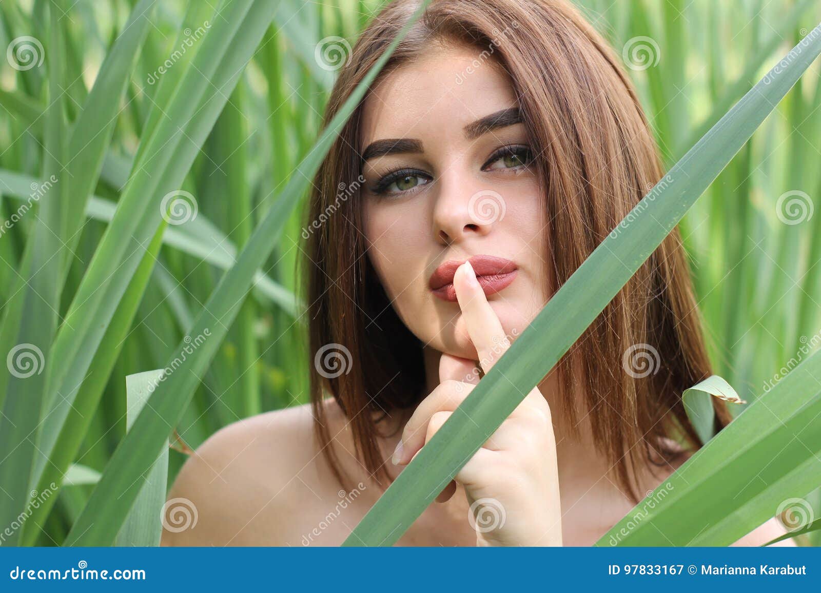 Beautiful Red Haired Girl Is Standing In Tall Grass Stock Image Image Of Park Adult 97833167