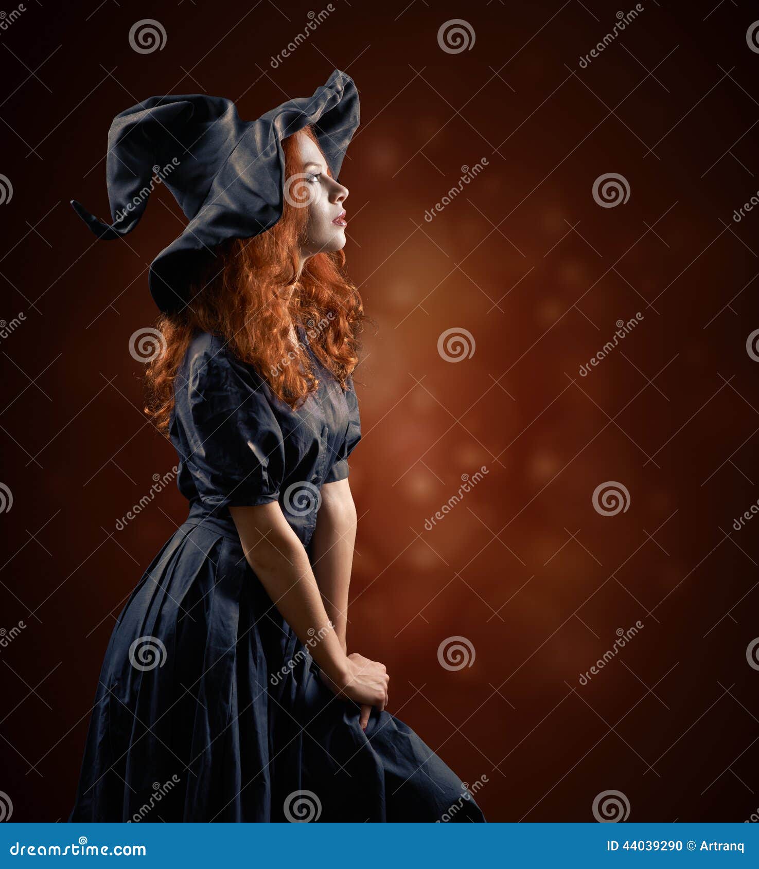 Beautiful Red-haired Girl In The Witch Costume Stock Photo - Image of