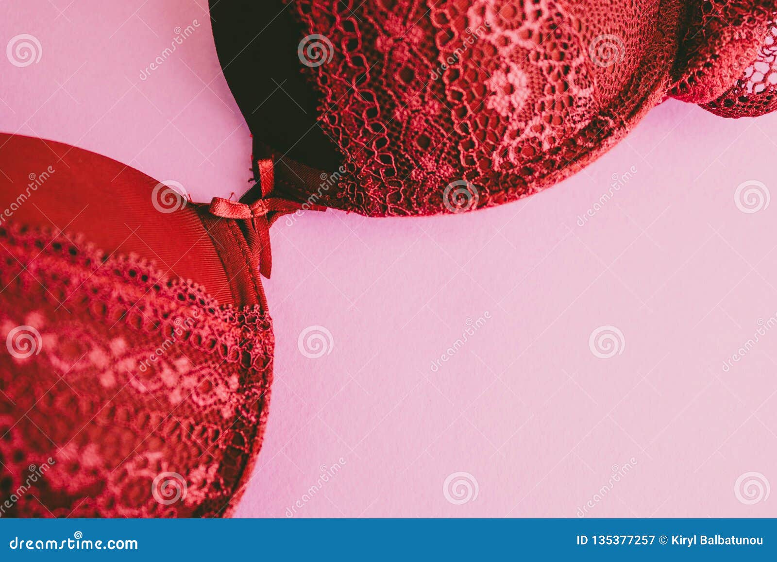 Beautiful Red Lace Female Secular Gentle Bra, Underwear and Copy Space on a  Pink, Purple Background. Flat Lay Stock Image - Image of object, breast:  135377257