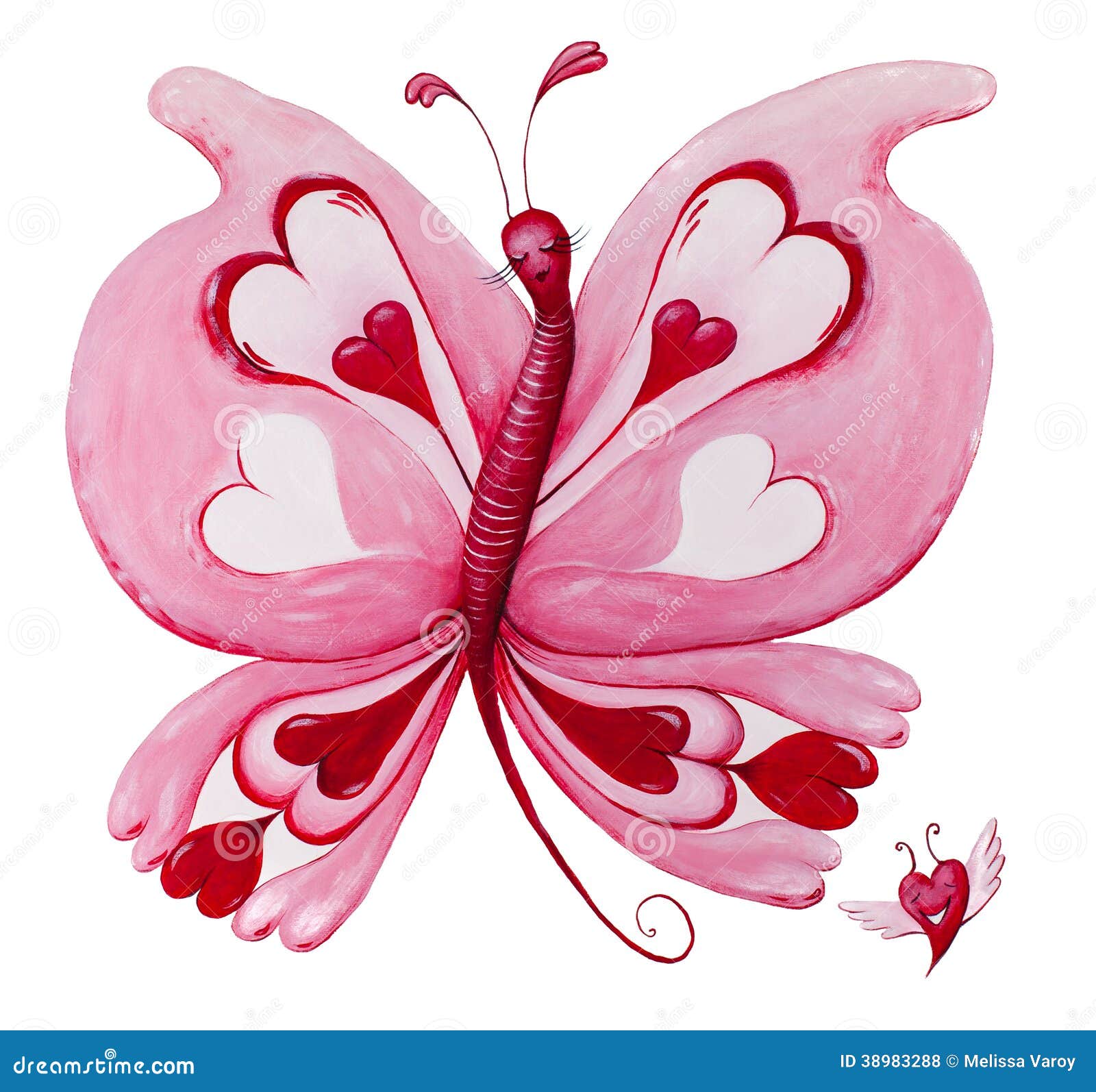beautiful red loveheart butterfly painting on white