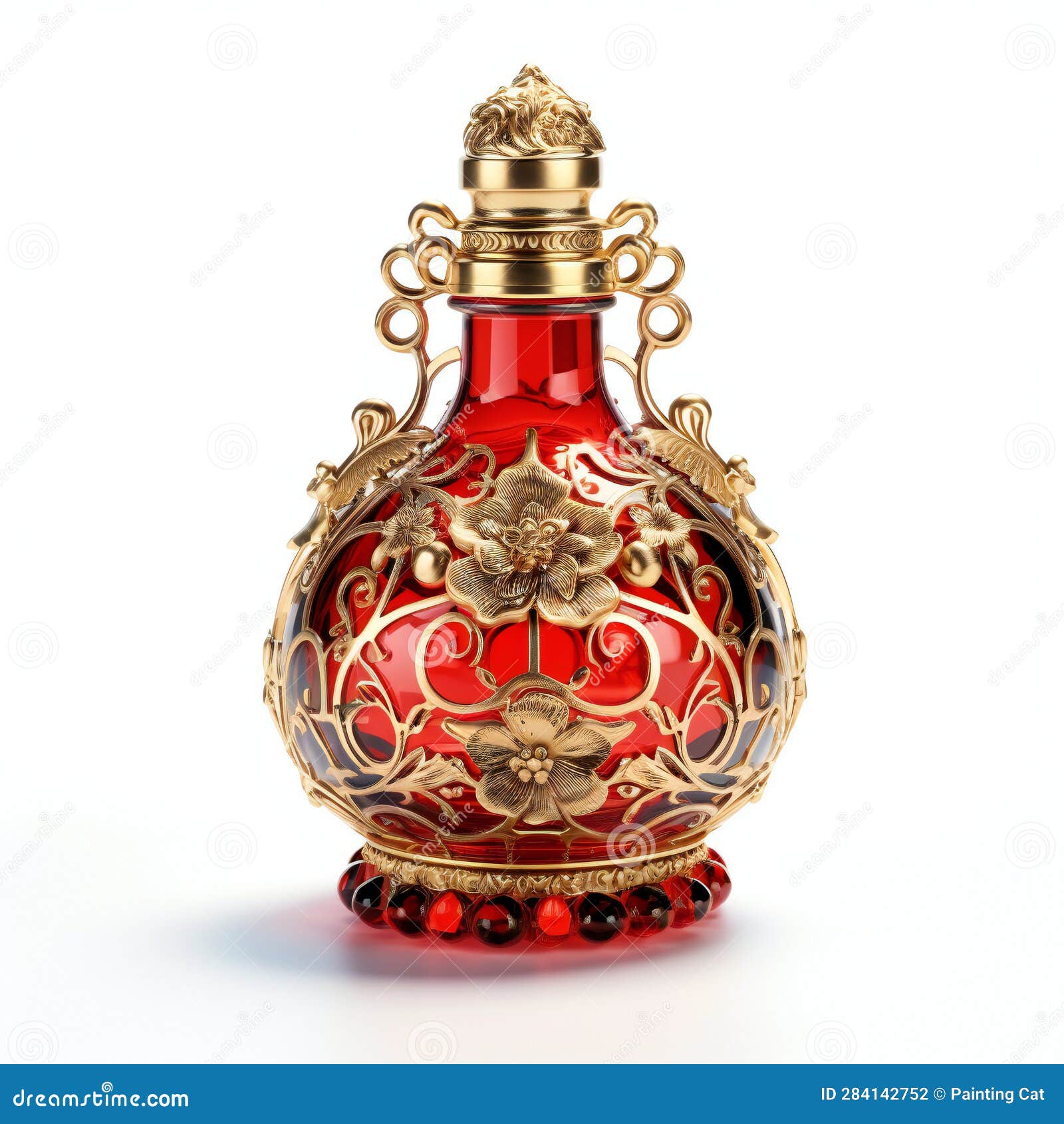 Beautiful Red Perfume Bottle Isolated on White Background Stock ...